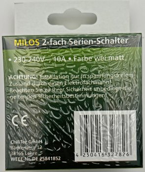MILOS Serien-Schalter 2-fach weiß matt / 250V~/ 10A, inkl. Rahmen, UP