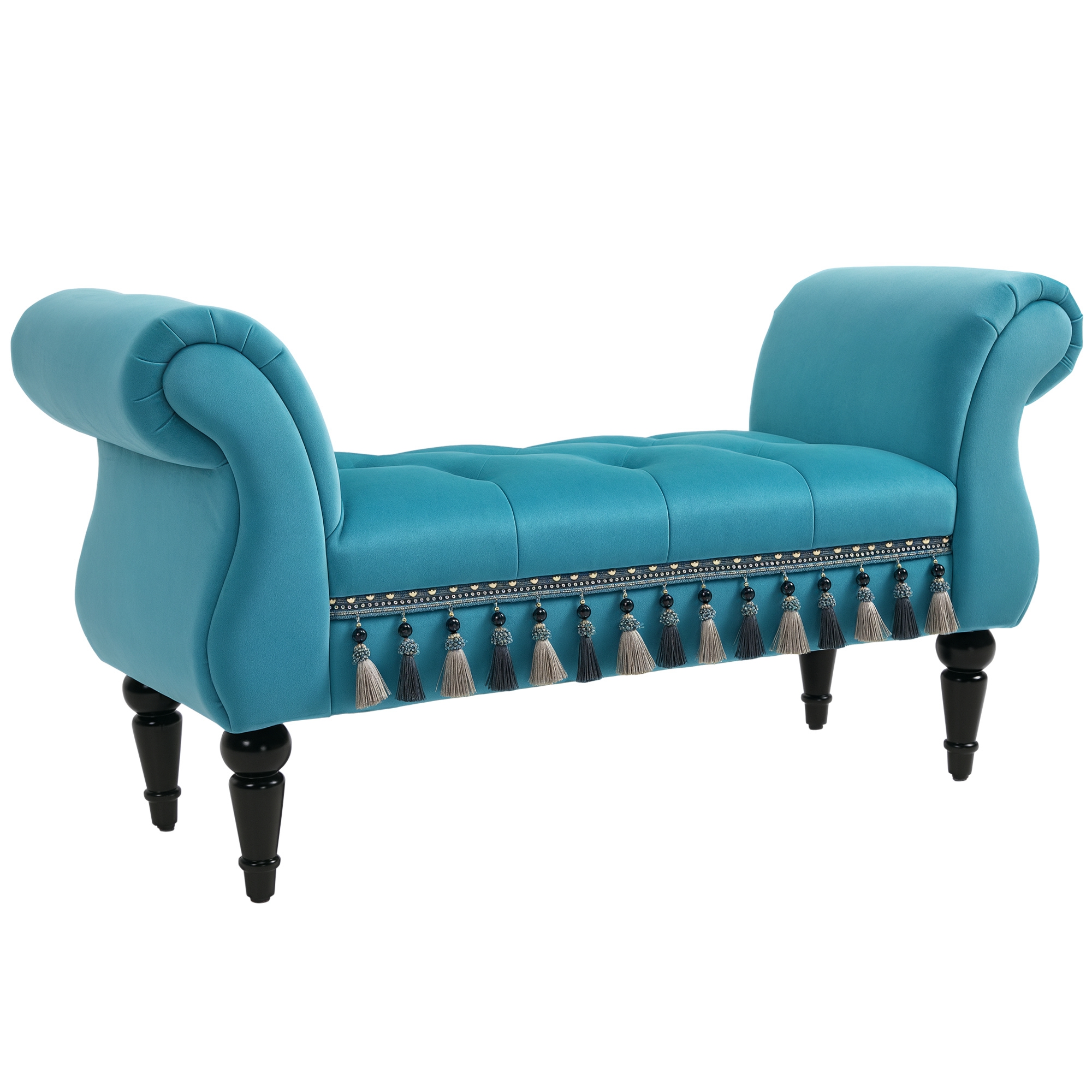 Sitzbank Polsterbank mit Samt-Bezug, Armlehne Bettbank mit Holzrahmen, Schuhbank für Schlafzimmer, Wohnzimmer, Flur 117 x 40 x 58 cm Blau