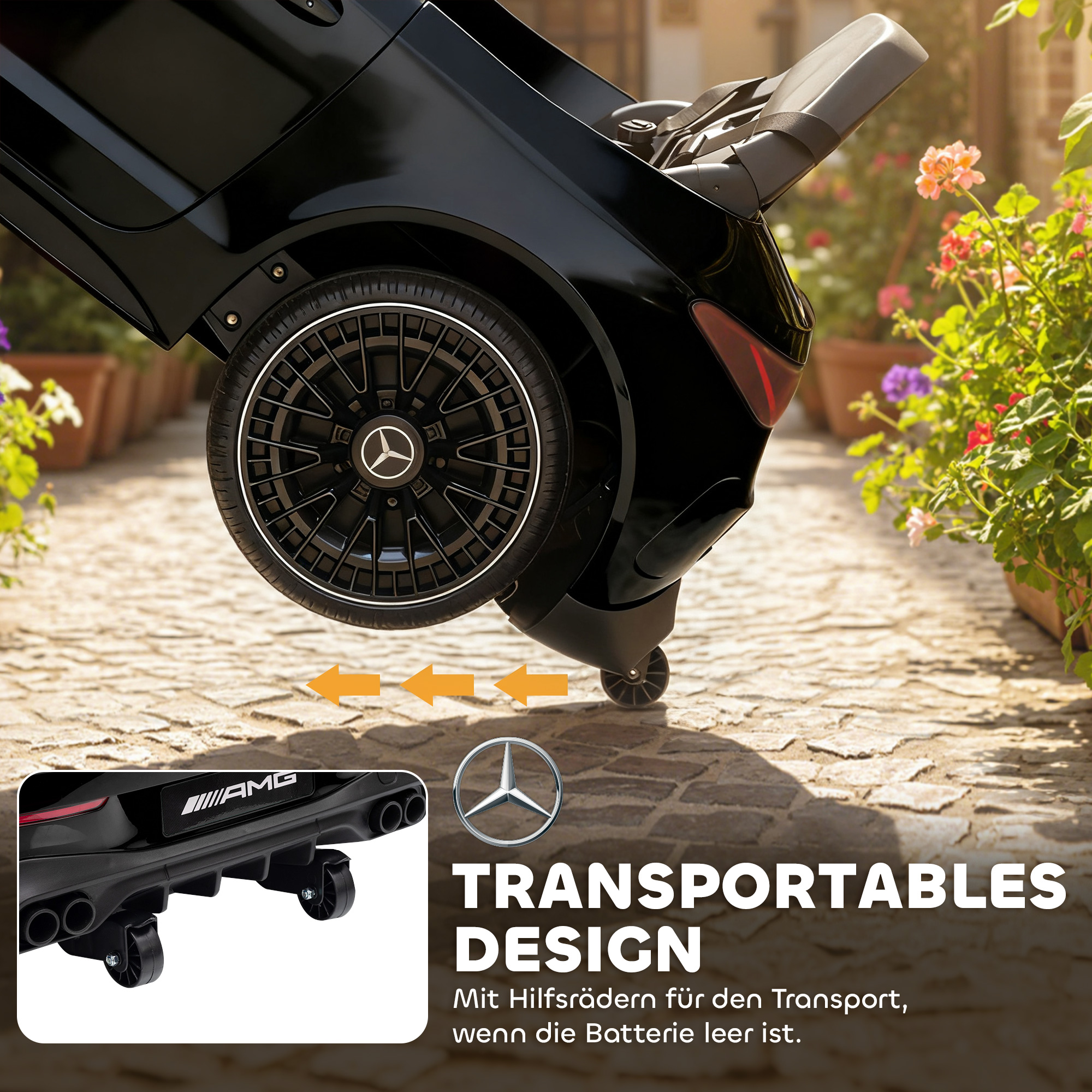 Kinder-Elektroauto, Mercedes-Design, 12V Motoren, Fernbedienung, LED-Lichter, Musik, für 3-6 Jahren Kinder, Schwarz