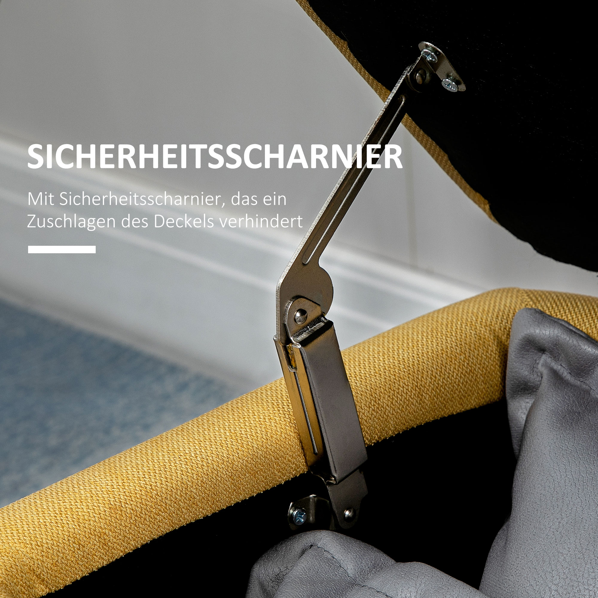 Sitzbank, Sitztruhe, Polsterbank, Leinenoptik, bis 150kg, 101x38,5x44,5 cm, Gelb