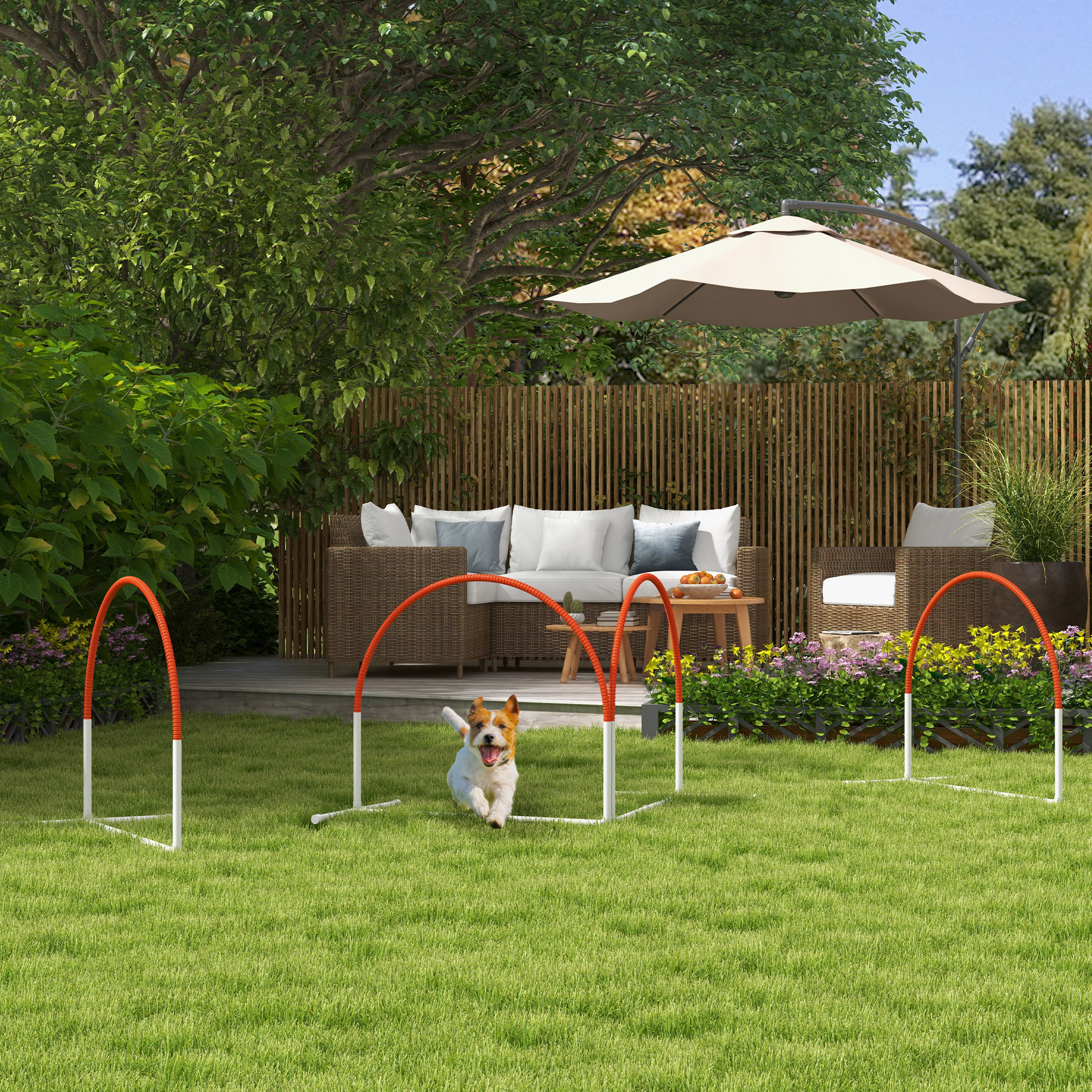 Agility-Set für Hunde, 4-teilig, inkl, Tragetasche, Kunststoff, 89x69x99 cm, Weiß+Orange