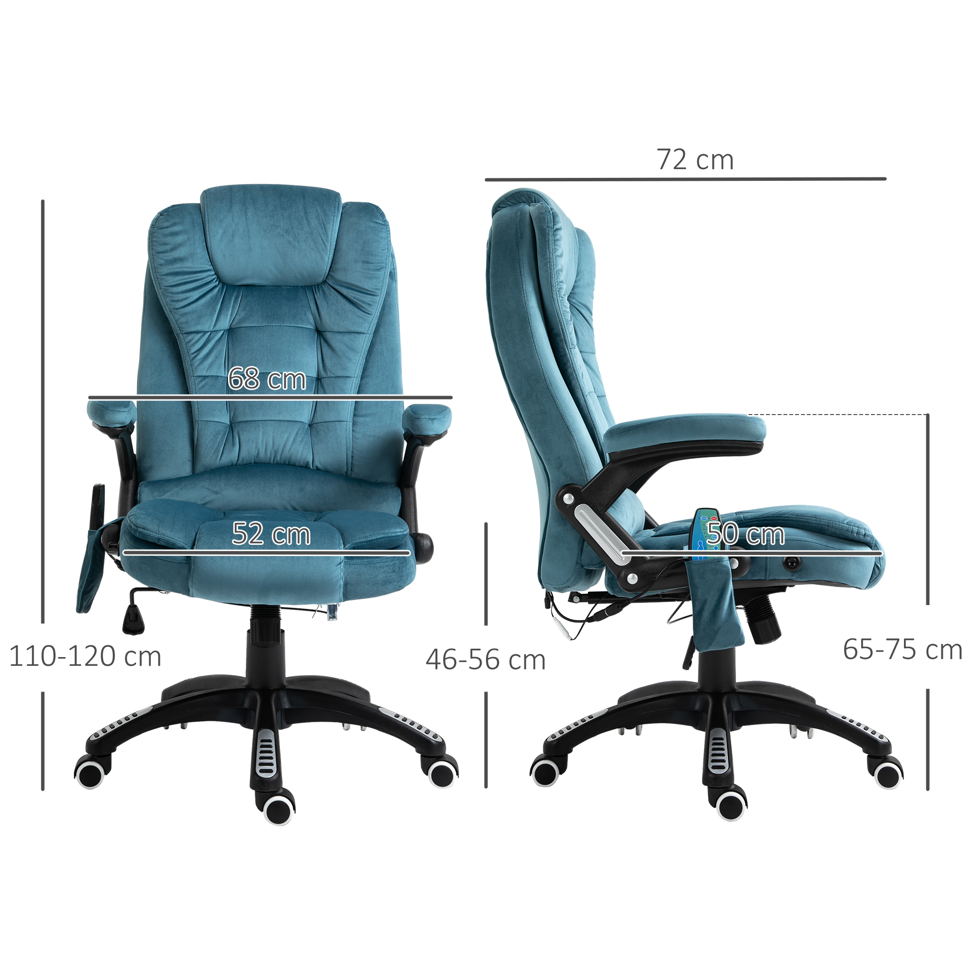 Bürostuhl Massagesessel mit Wärmefunktion Chefsessel mit Massagefunktion höhenverstellbarer ergonomischer Gamingstuhl massage Blau 68 x 72 x 110-120 cm