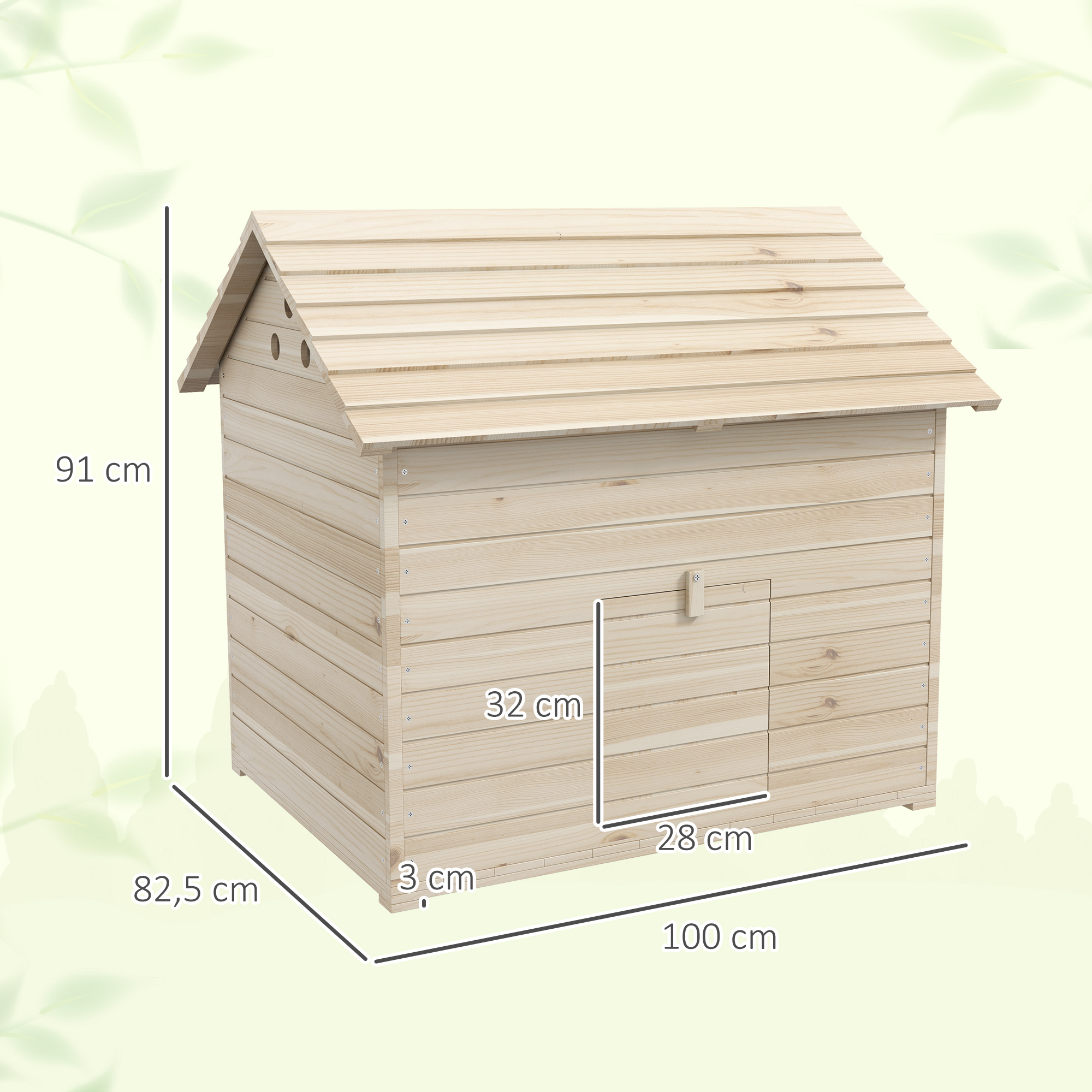 Entenhaus mit aufklappbarem Kippdach, Geflügelhaus mit erhöhten Boden und Rampe, Tannenholz, 100 x 82,5 x 91 cm