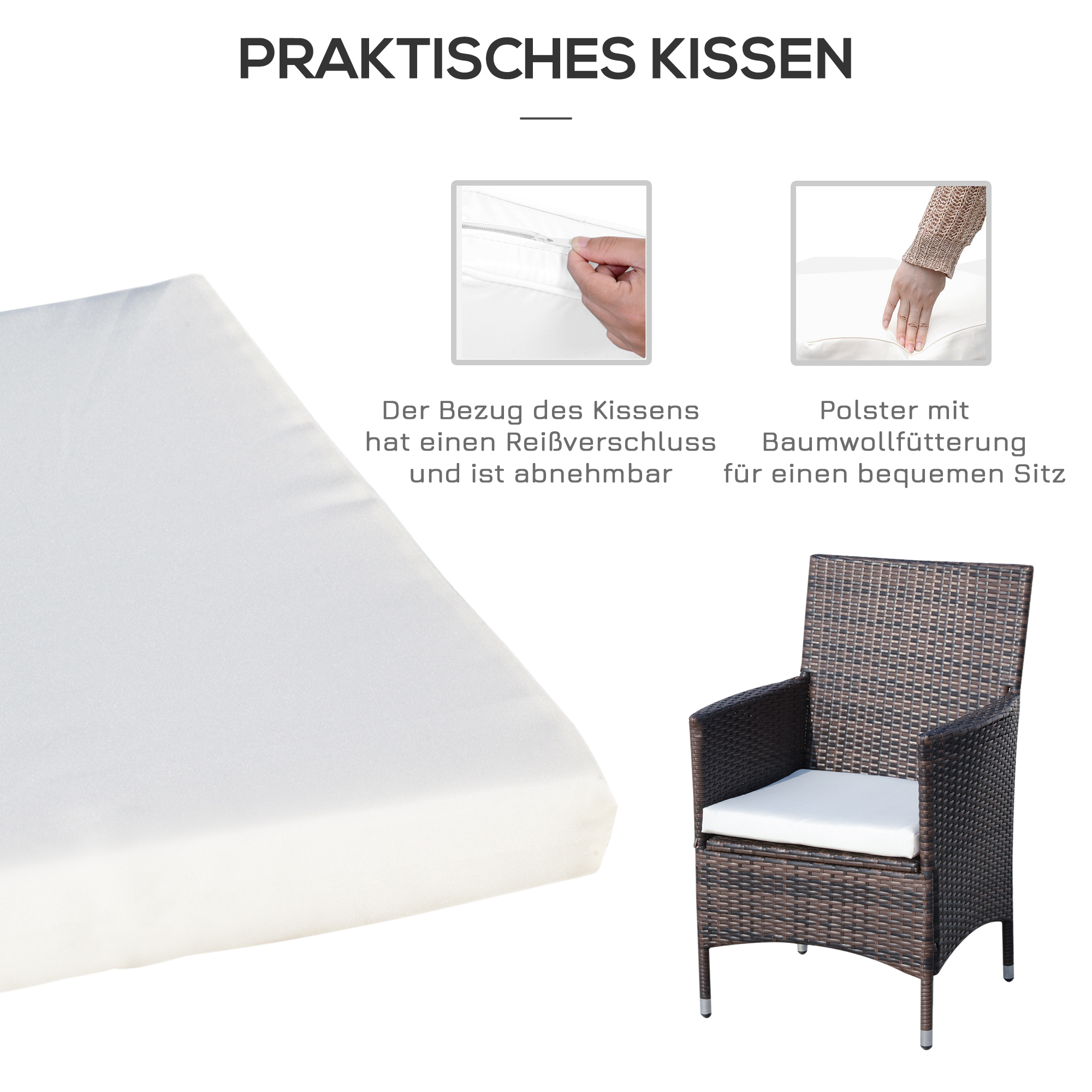 Polyrattan Gartenmöbel Set, Outdoor Lounge Balkonmöbel für 2 Personen, 3-teilig Sitzgruppe, 2 Stühle, Tisch Sitzkissen, Gartenlounge für Garten, Terrasse, Balkon, Braun