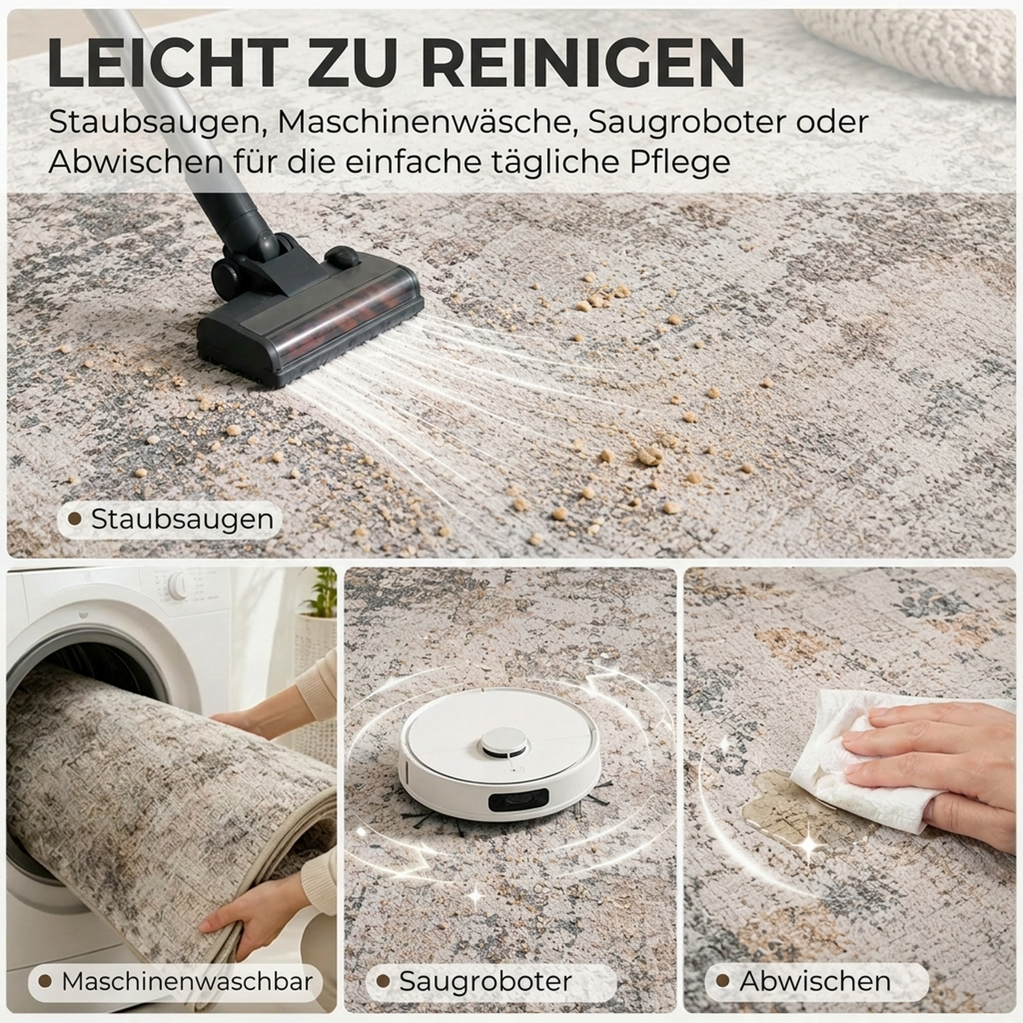 Wohnzimmerteppich, Polyester, modernes künstlerisches Muster, waschbar, Braun