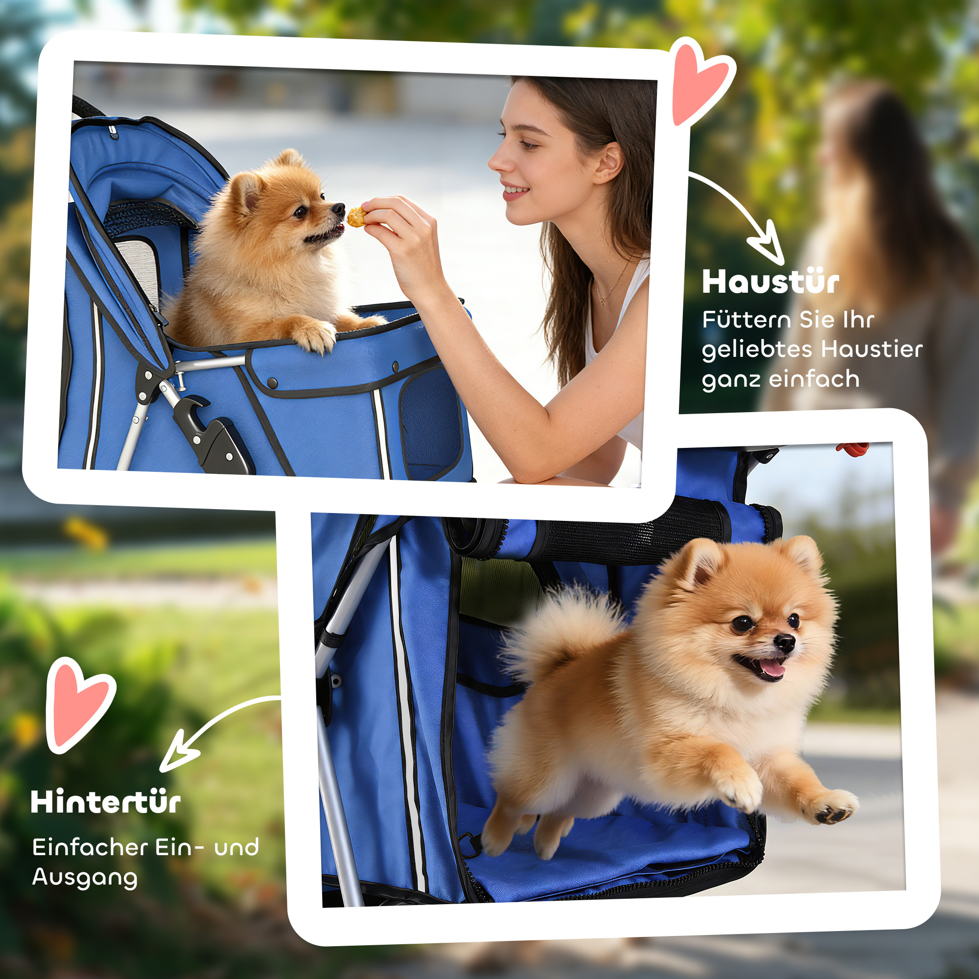 Hundewagen Hundebuggy Faltbar bis 10kg mit Aufbewahrungskorb, Kissen, Netzfenstern, für kleine Hunde, 77x44x102cm Blau