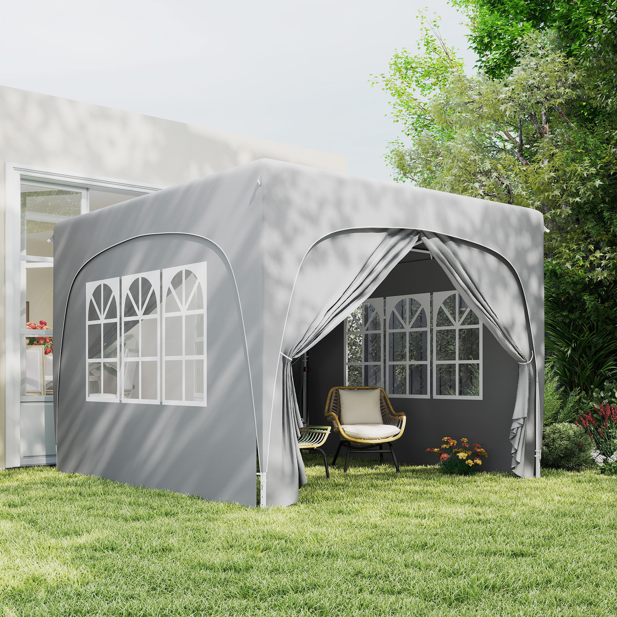 3 x 3 m Pavillon, Pop-up Gartenzelt mit Seitenwänden und Tragetasche, UPF50+, höhenverstellbar, Sand