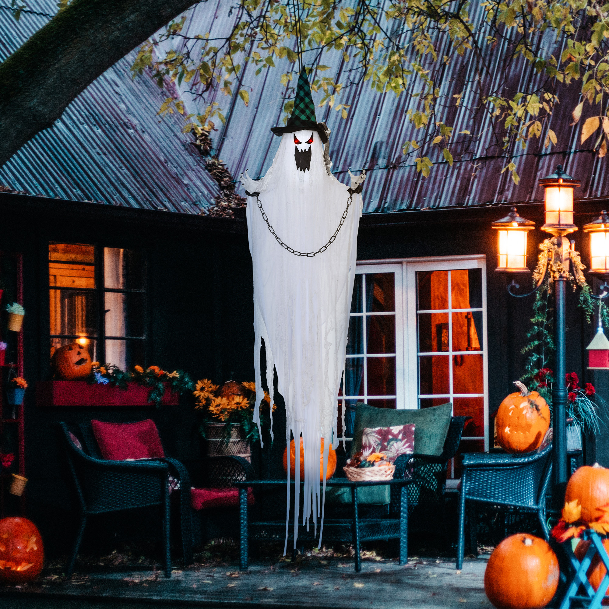 Geister-Dekoration für Halloween, Grusel-Heulen und Bewegung, batteriebetrieben