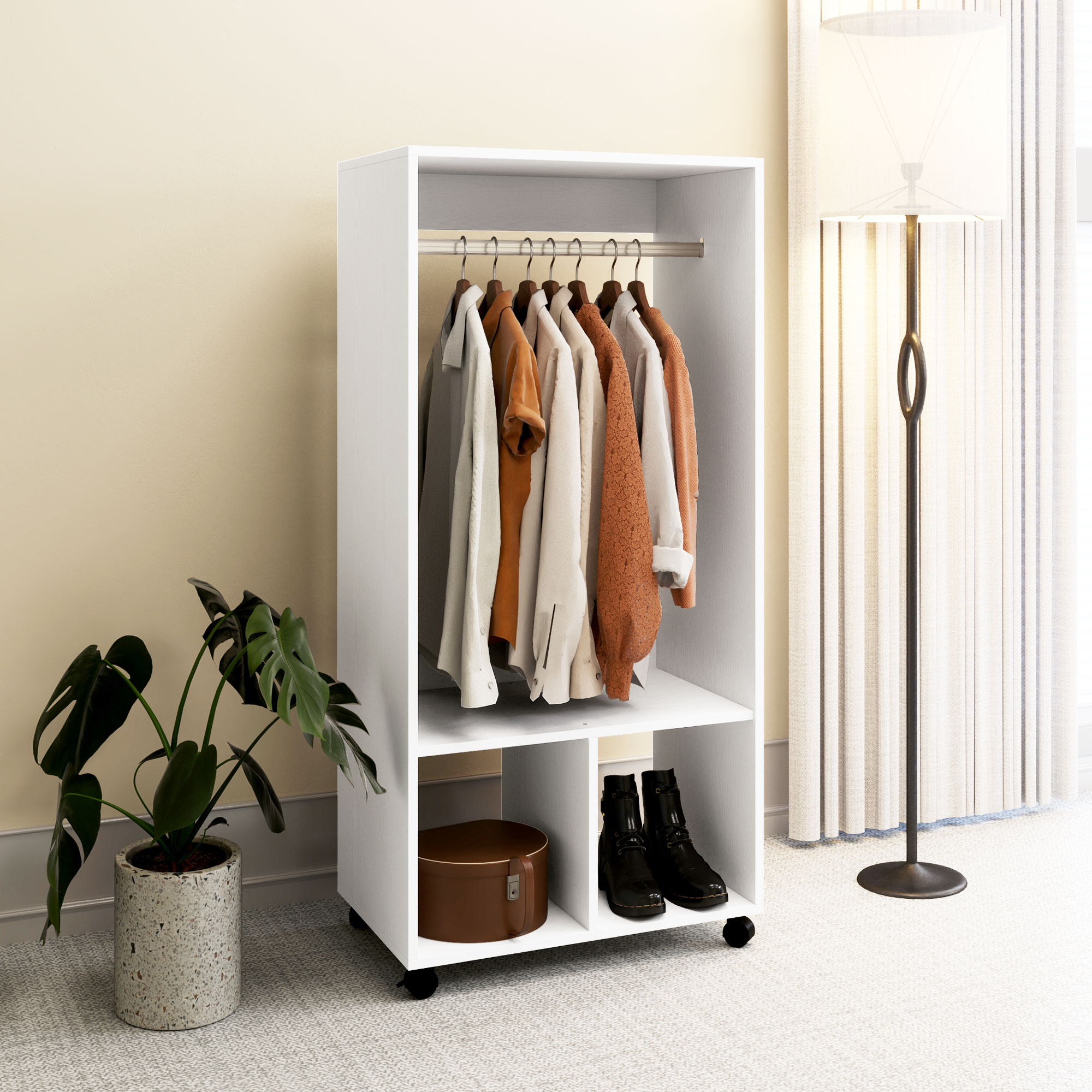 Kleiderschrank Garderobe,60 cm x 40 cm x 127 cm, 1 Kleiderstange, 2 Regale, Weiß