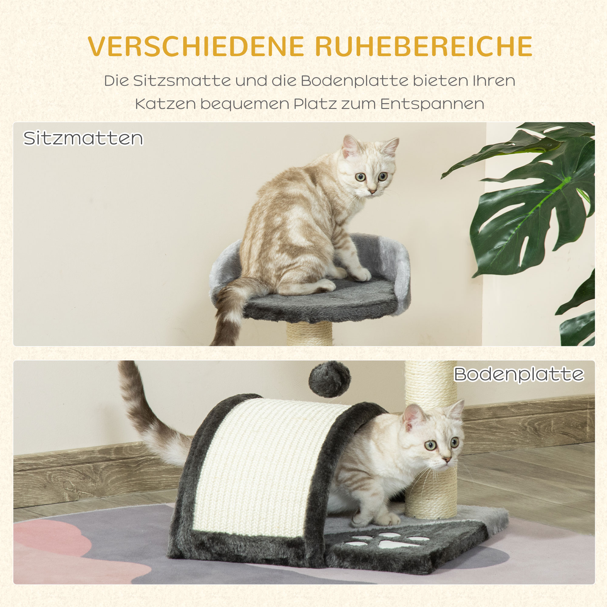 Kratzbaum 46 cm Kleiner Katzenturm mit Höhle, Spielball, Sisal-Seil, erhöhter Plattform, Katzenkratzbaum, Kletterbaum, für Katzen bis zu 4 kg, Dunkelgrau