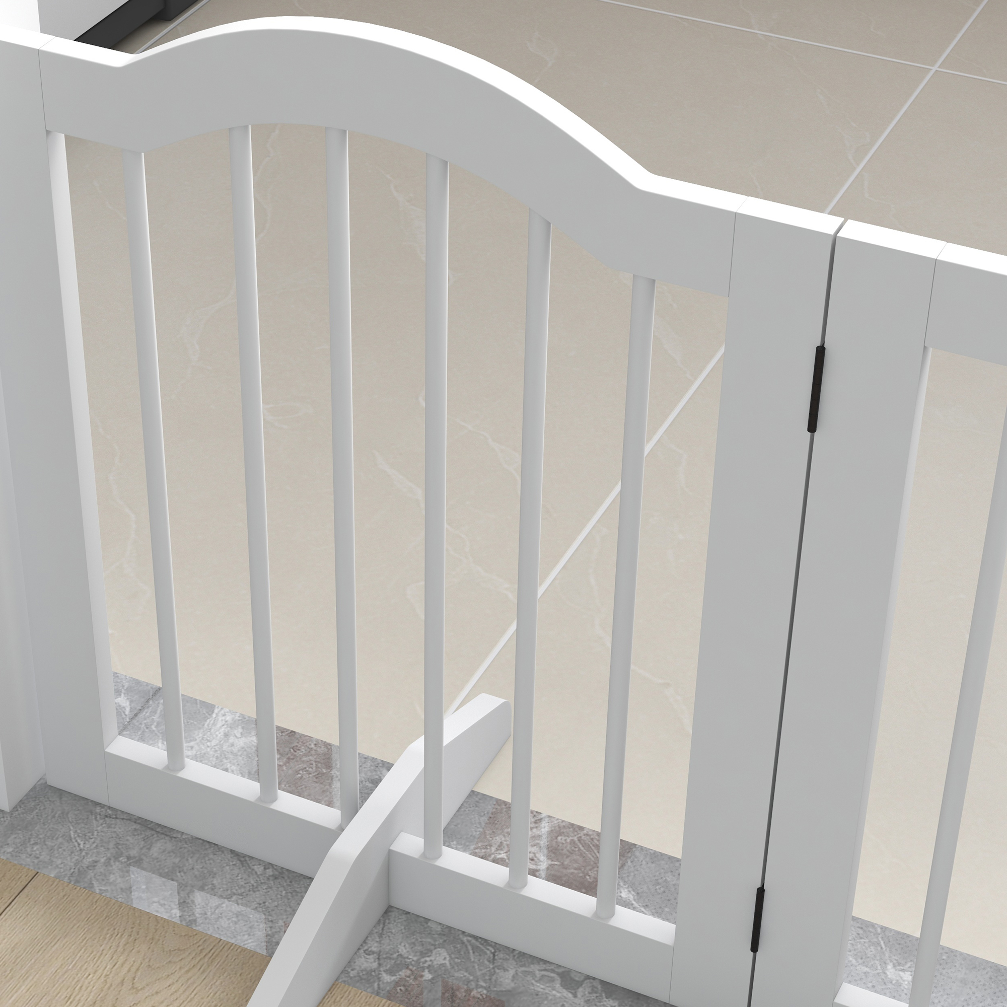 Faltbares Hunde-Absperrgitter, 4 Paneele, für Treppen, Flure, Türen, MDF/Massivholz, Weiß