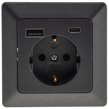 MILOS Schutzkontakt-Steckdose, anthrazit / 230V~/ 16A, Unterputz, USB-A/C PD 3.0