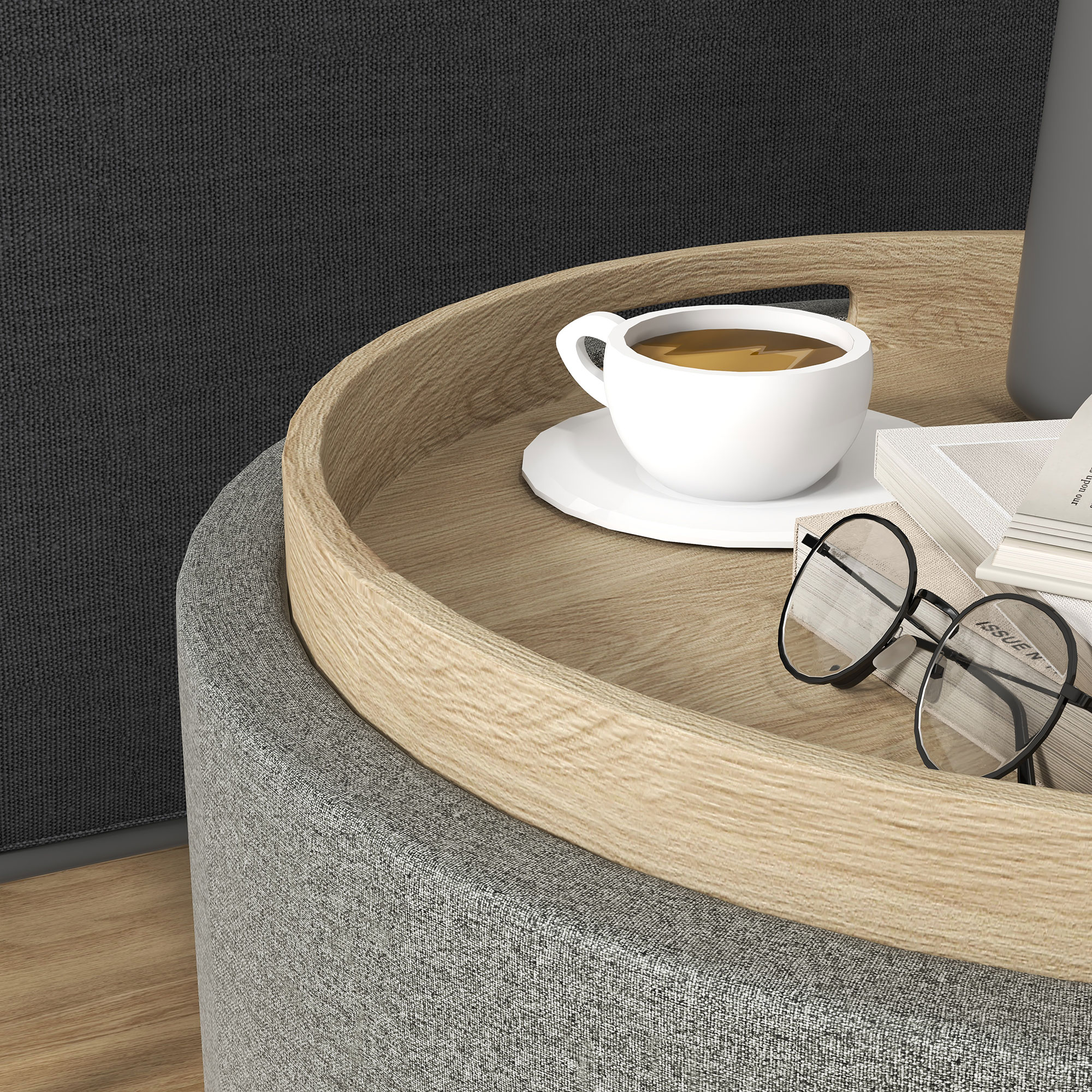 Hocker Polsterhocker, Leinen, versteckter Stauraum, umkehrbarer Deckel, 5 6cm x 56 cm x 42 cm, Grau + Natur