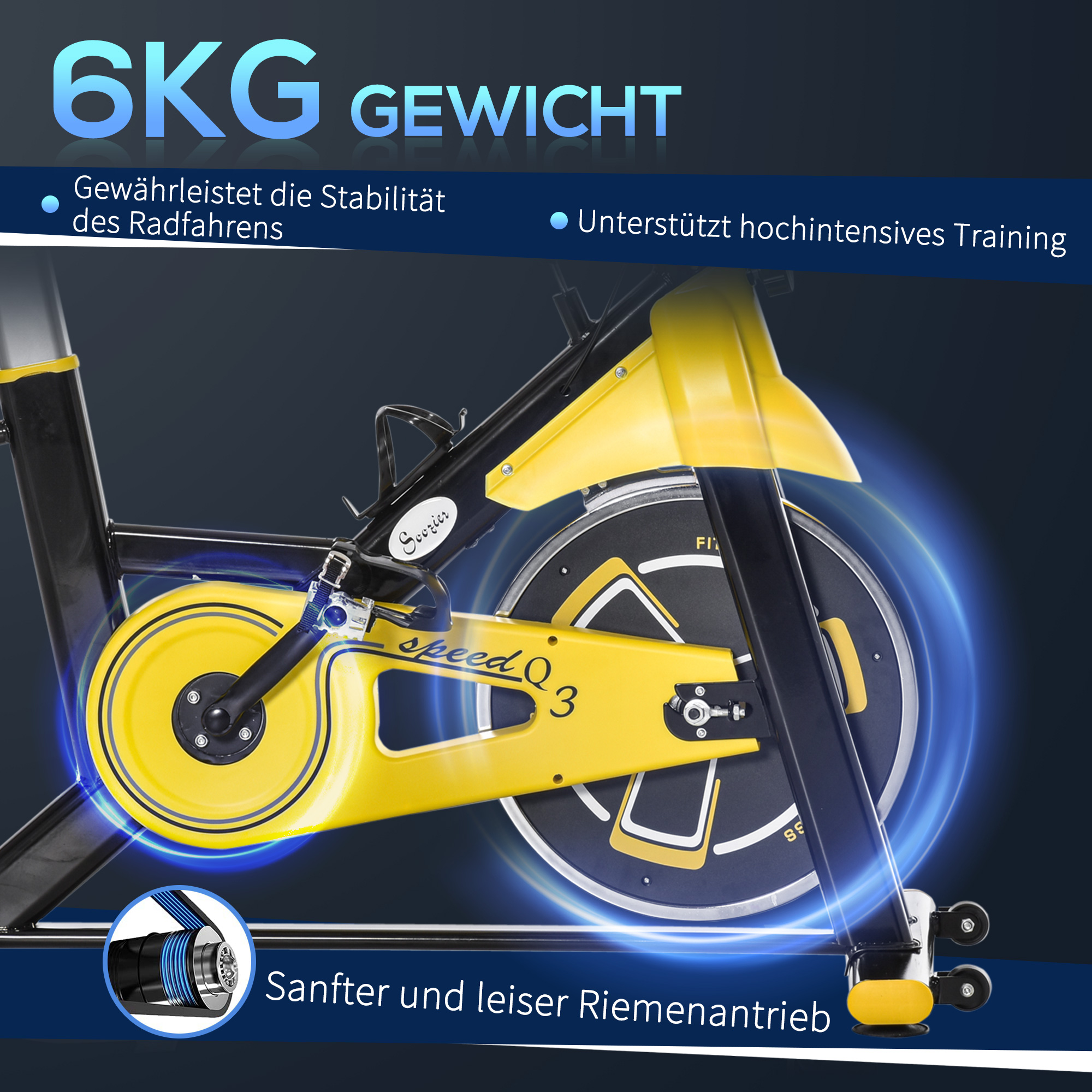 Fahrradtrainer höhenverstellbarer Heimtrainer Fitnessfahrrad Rollentrainer mit Riemenantrieb LCD-Display Stahl ABS Gelb+Schwarz 45,5 x 100 x 101-113 cm