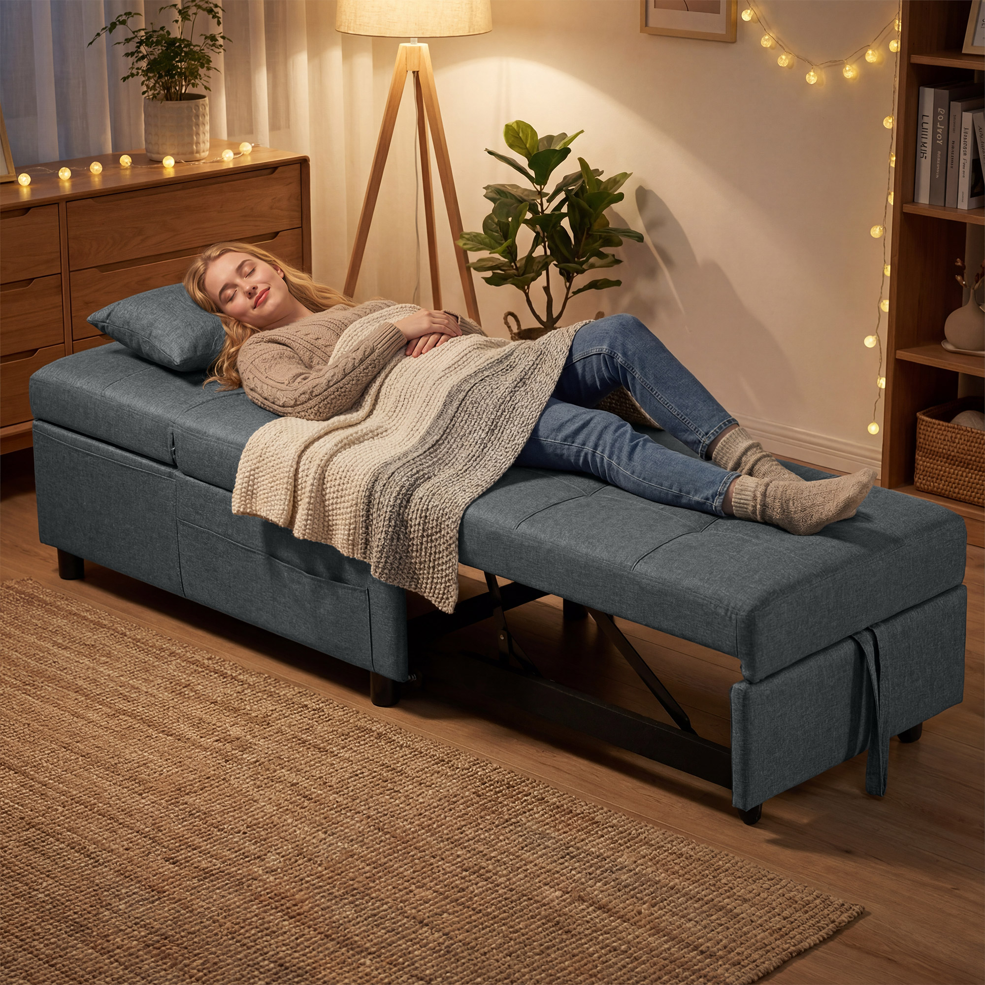 4-in-1 Multifunktionales Schlafsofa, umklappbarer Schlafsessel mit verstellbarer Rückenlehne und Kissen
