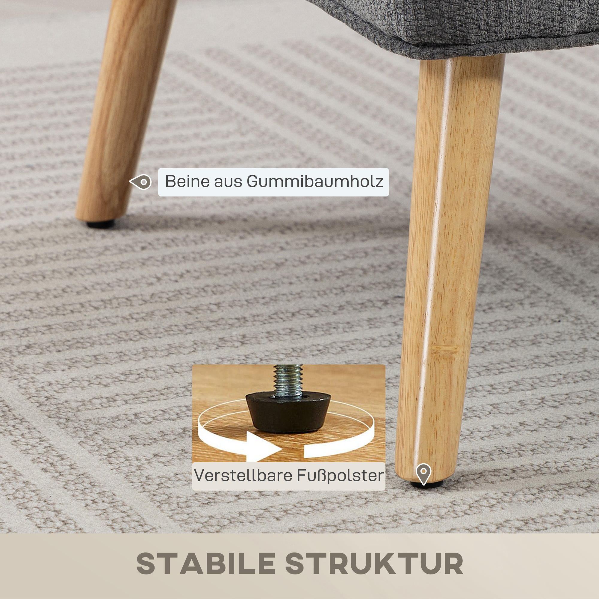 2-Sitzer-Sofa, kleines Chenille-Sofa mit Flügelrücken, dickem Sitz, Gummibaumholzfüßen, Grau