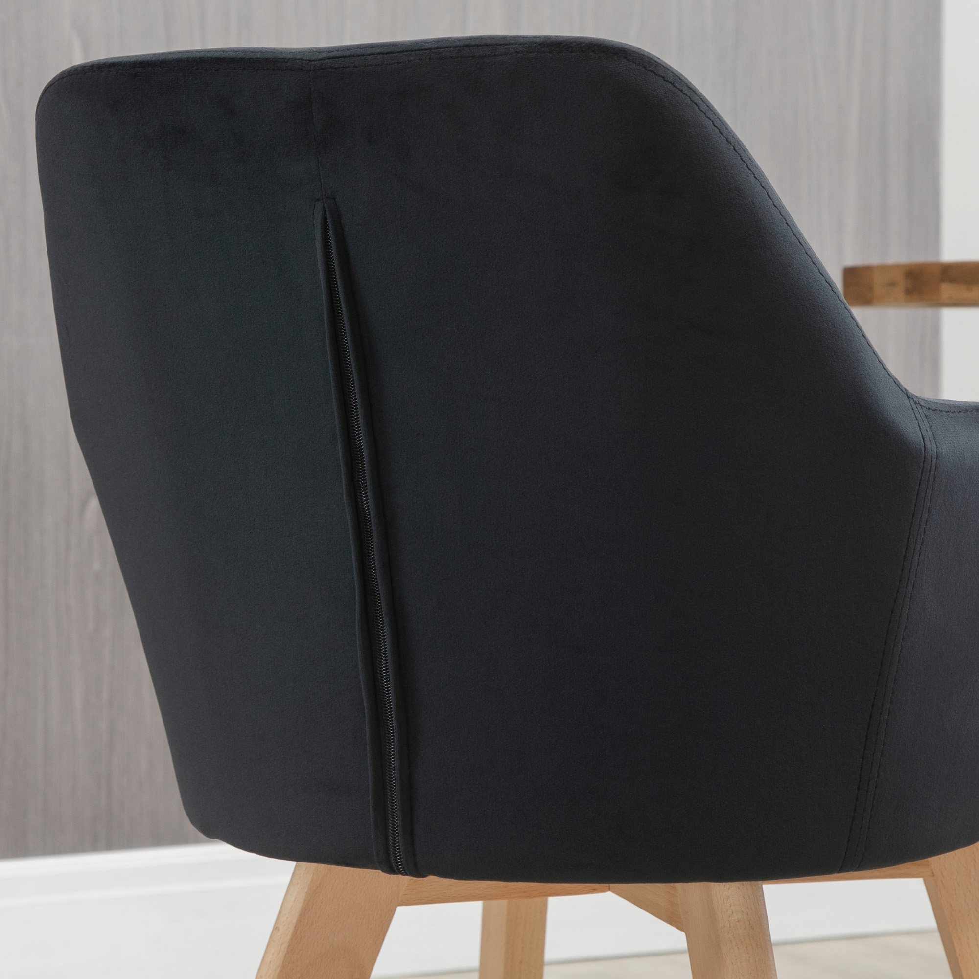 Esszimmerstühle, 2er-Set, modernes Design, Samtoptik, Kautschukbaumholz, 54x57x80 cm, Schwarz