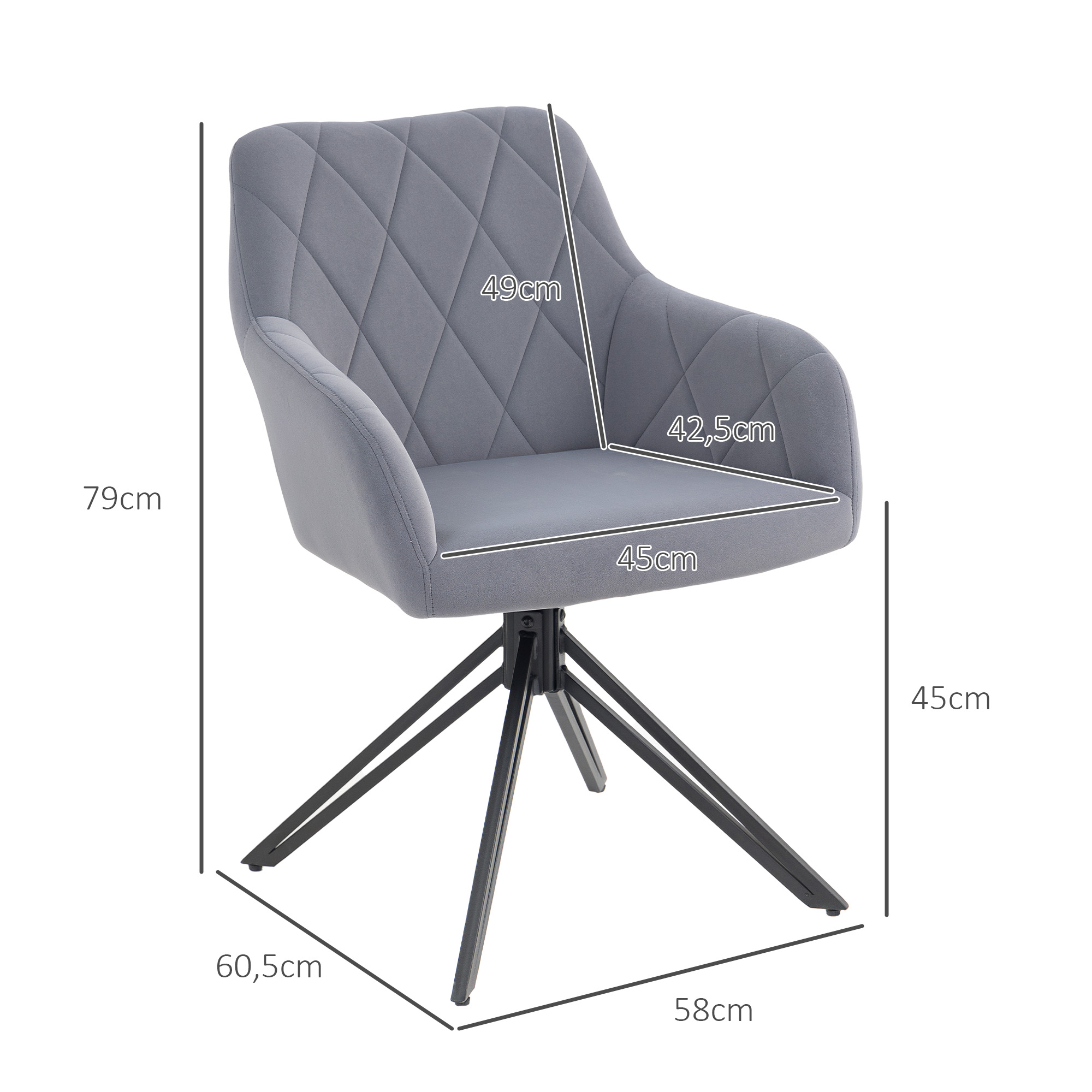 Akzentstuhl im Retro-Design Samtoptik 58 cm x 60,5 cm x 79 cm Stahl Grau