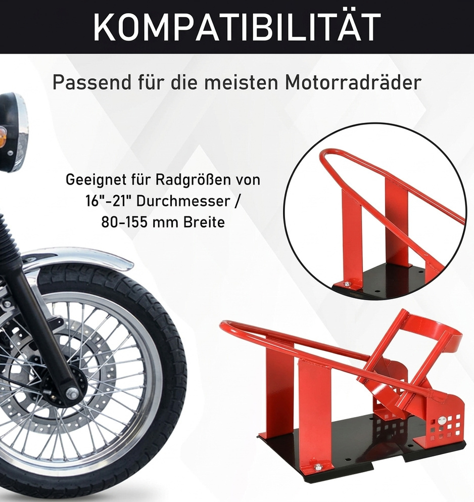 Motorradständer für 80-155 mm Vorderrad, einstellbare Motorradwippe mit 12 verstellbaren vorgebohrten Löchern bis 450 kg