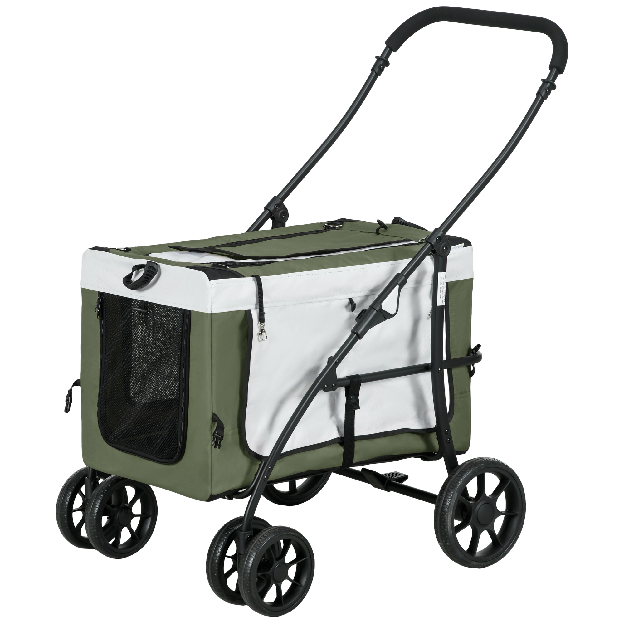 Hundbuggy Haustierbuggy Hundewagen, klappbar, abnehmbarer Korb, 81 x 58 x 97,5 cm, Schwarz+Dunkelgrün+Weiß