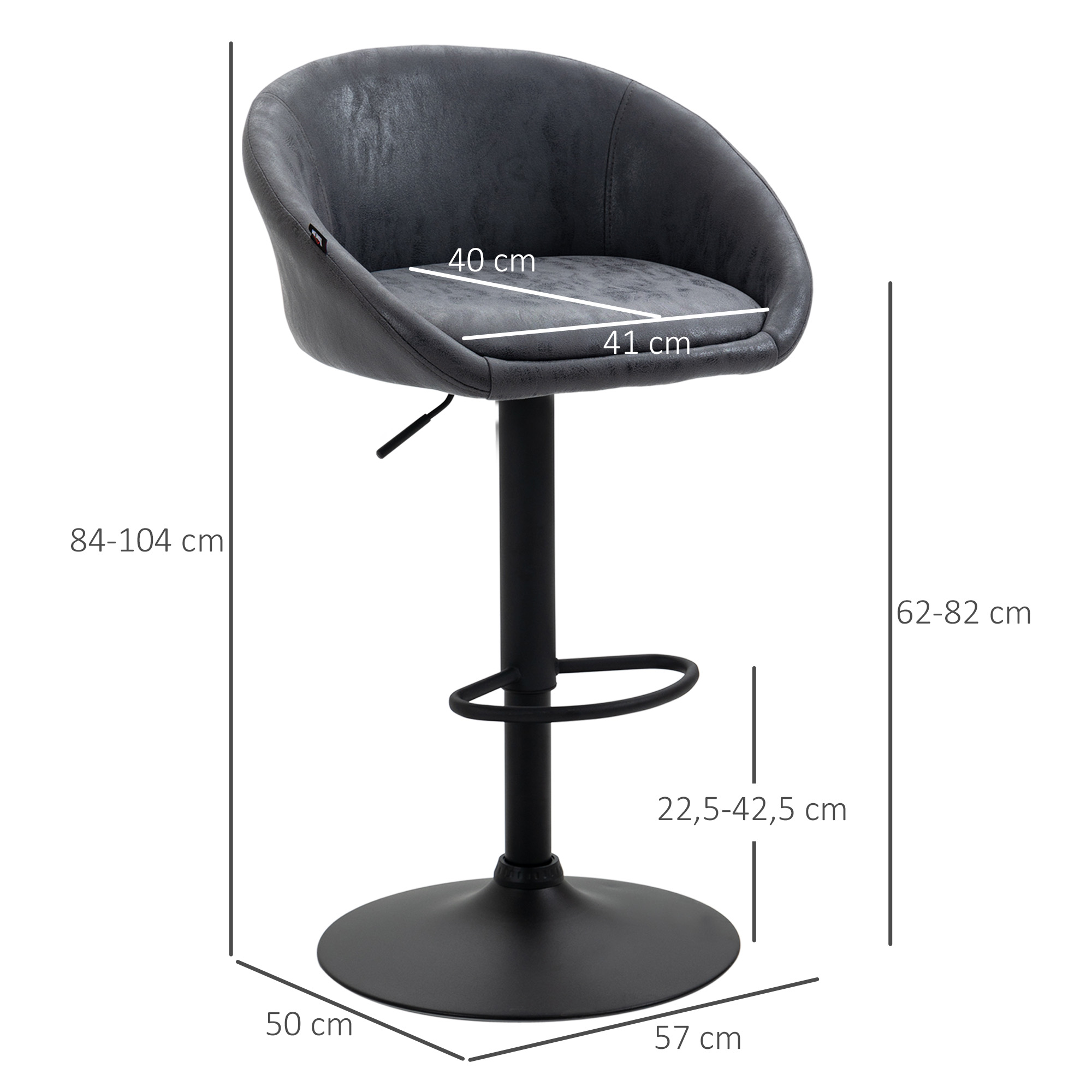 2er-Set Barhocker, höhenverstellbar, 360-Grad-Schwenk-Design, 57 cm x 50 cm x 84-104cm, Grau