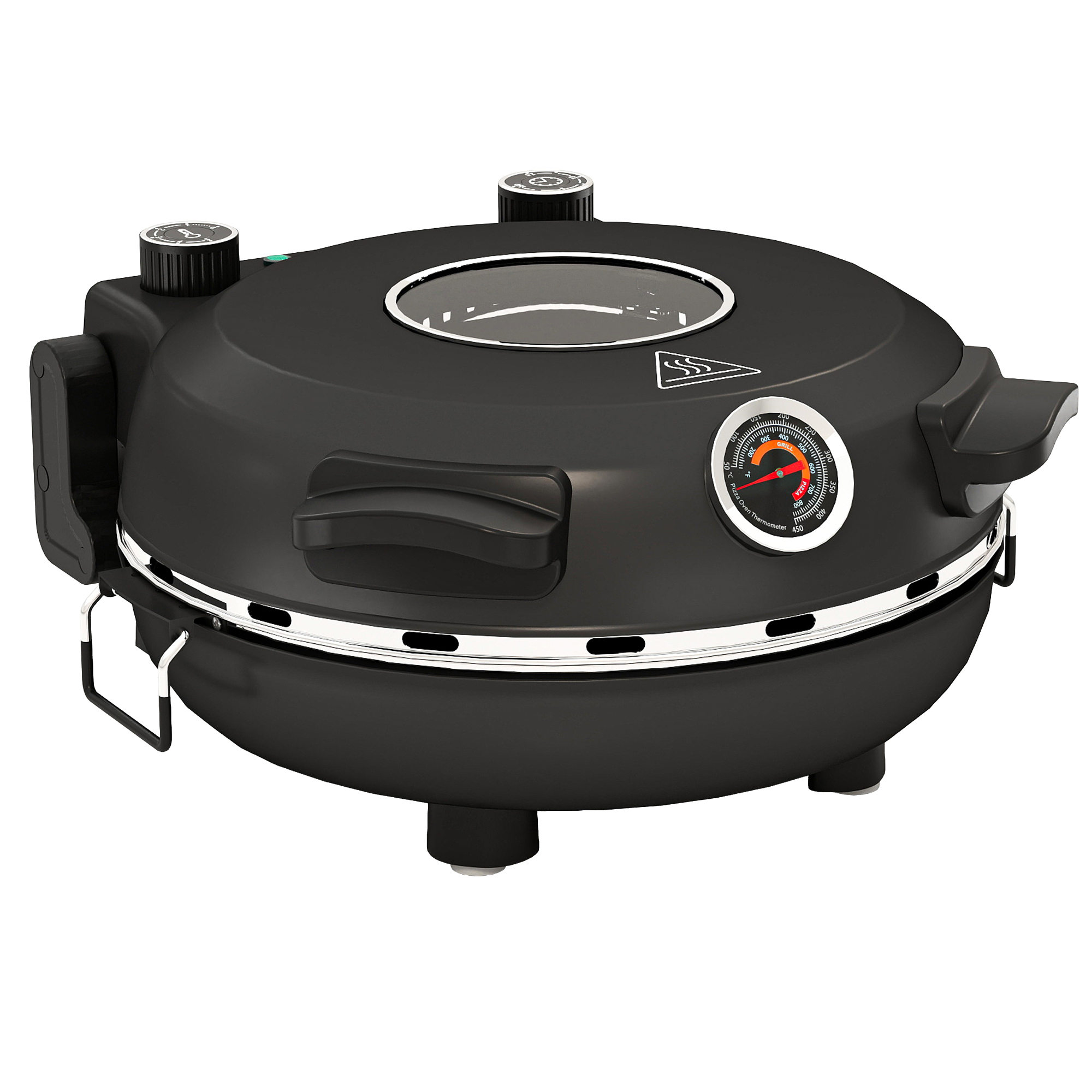 Pizzaofen elektrisch 430 ?, 1200 Watt Pizzabäcker mit 30cm Steinplatte Timer Sichtfenster Edelstahl Schwarz