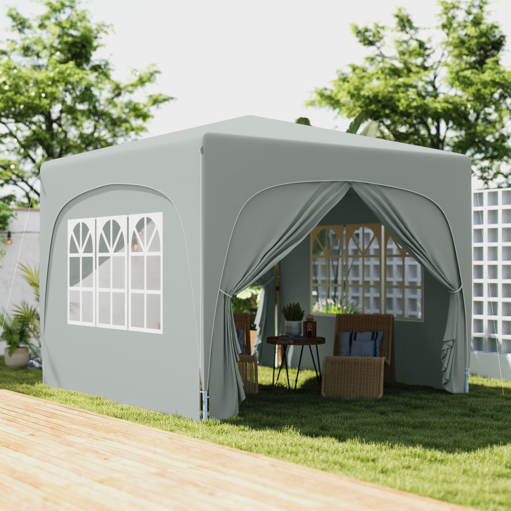 3 x 3 m Pavillon, Pop-up Gartenzelt mit Seitenwänden und Tragetasche, UPF50+, höhenverstellbar, Sand