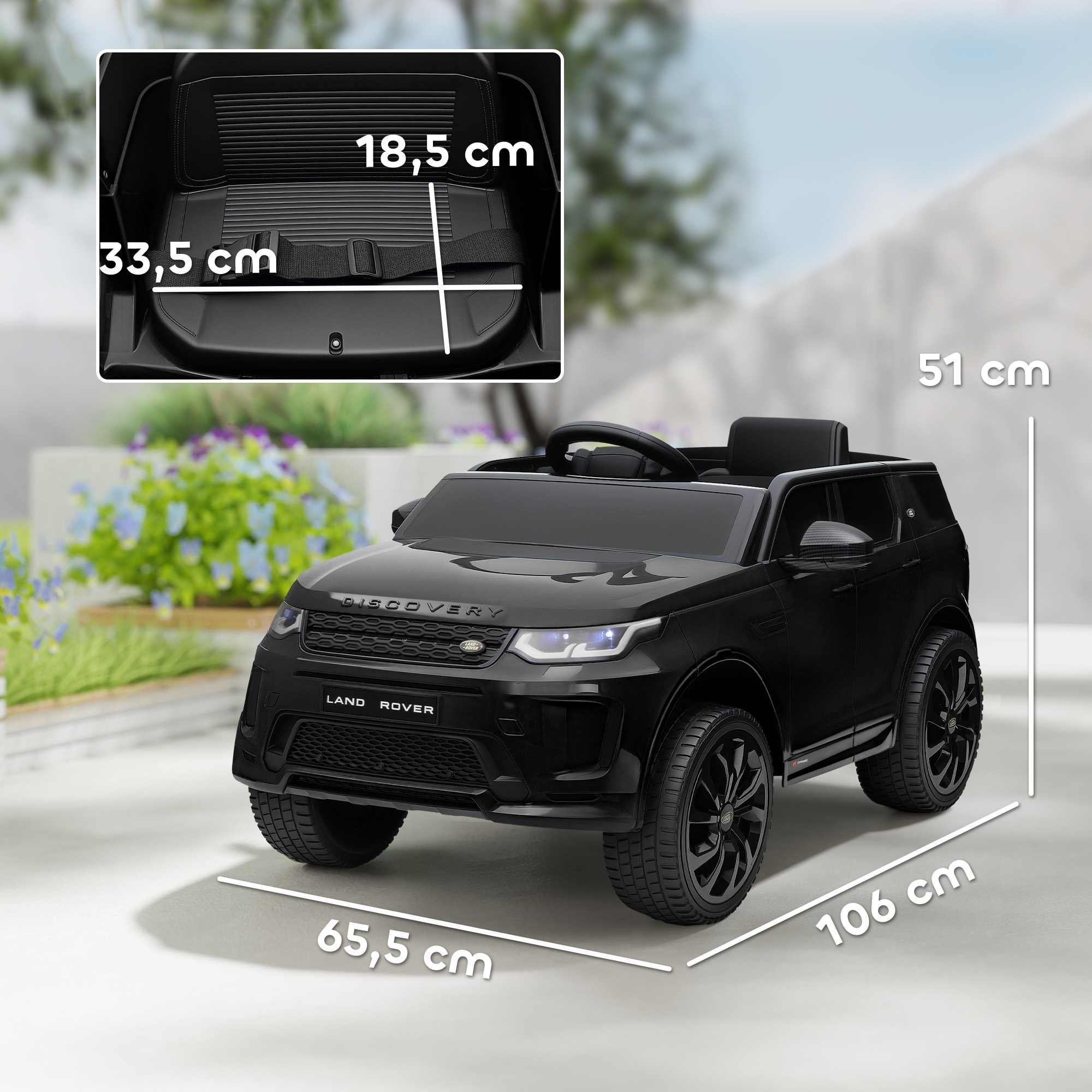Kinder-Elektroauto, 12V Kinderfahrzeug mit Fernbedienung, LED-Lichtern, Musik und Hupe, 3-6 Jahre, Schwarz