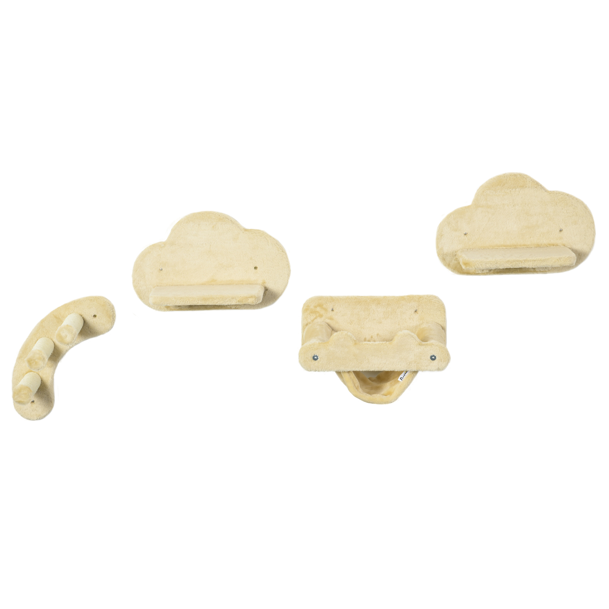 Katzentreppe, 4-teiliges Set, 3-stufige Sprossenleiter, 2 Plattformen, Hängematte, Plüschbezug, beige