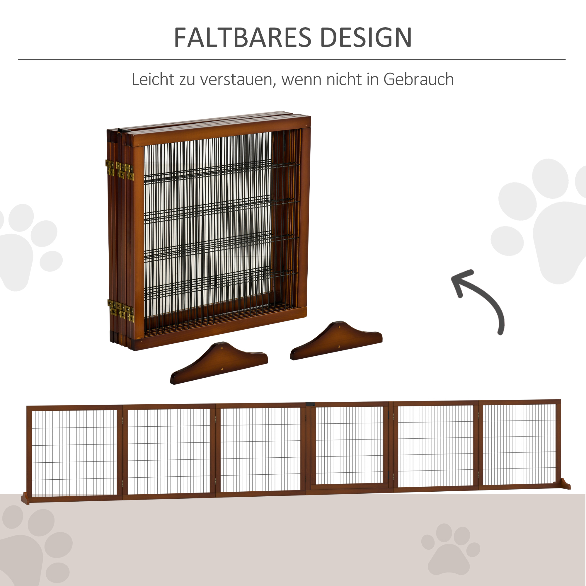 Absperrgitter für Hunde, klappbar, Kiefernholz, 432 x 36 x 70 cm, Kaffee
