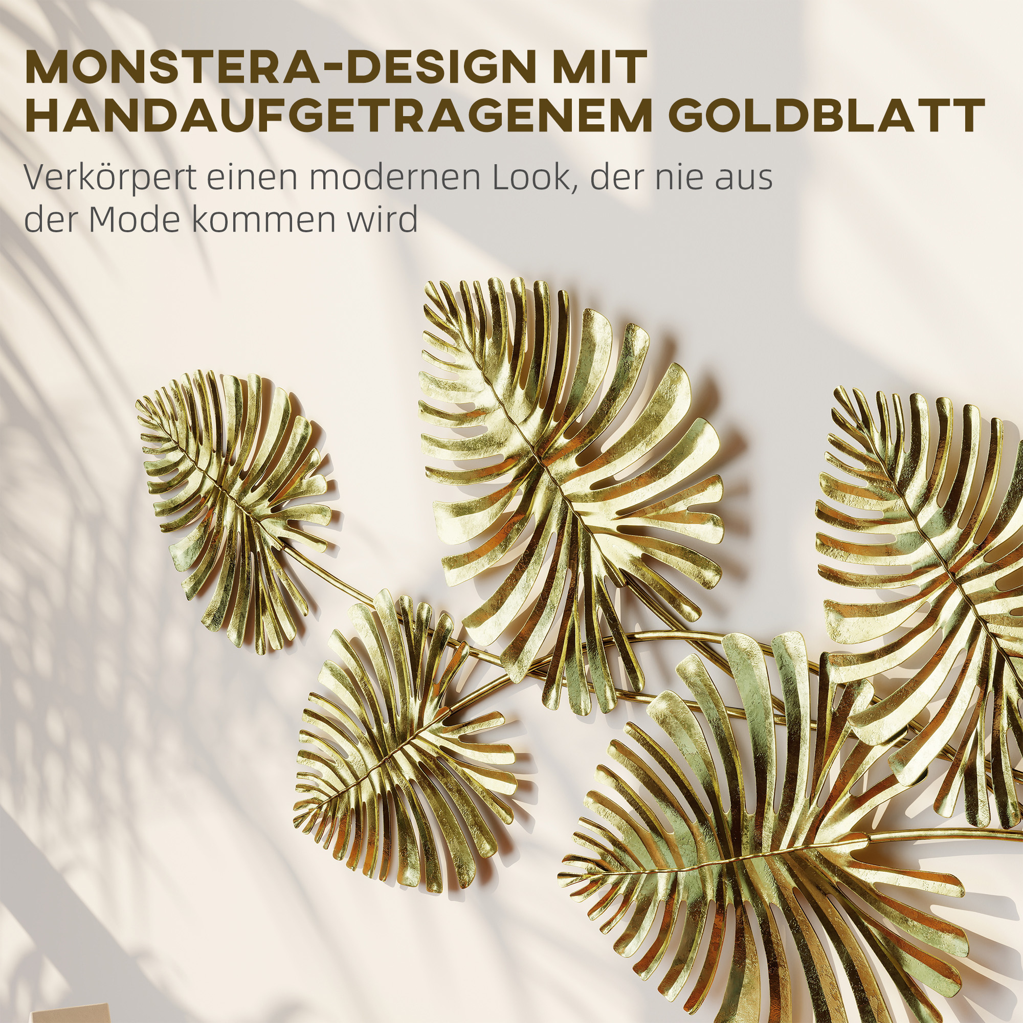 Wanddekor-Set aus Metall, lackierte Oberfläche, Blatt-Form, Goldfarben