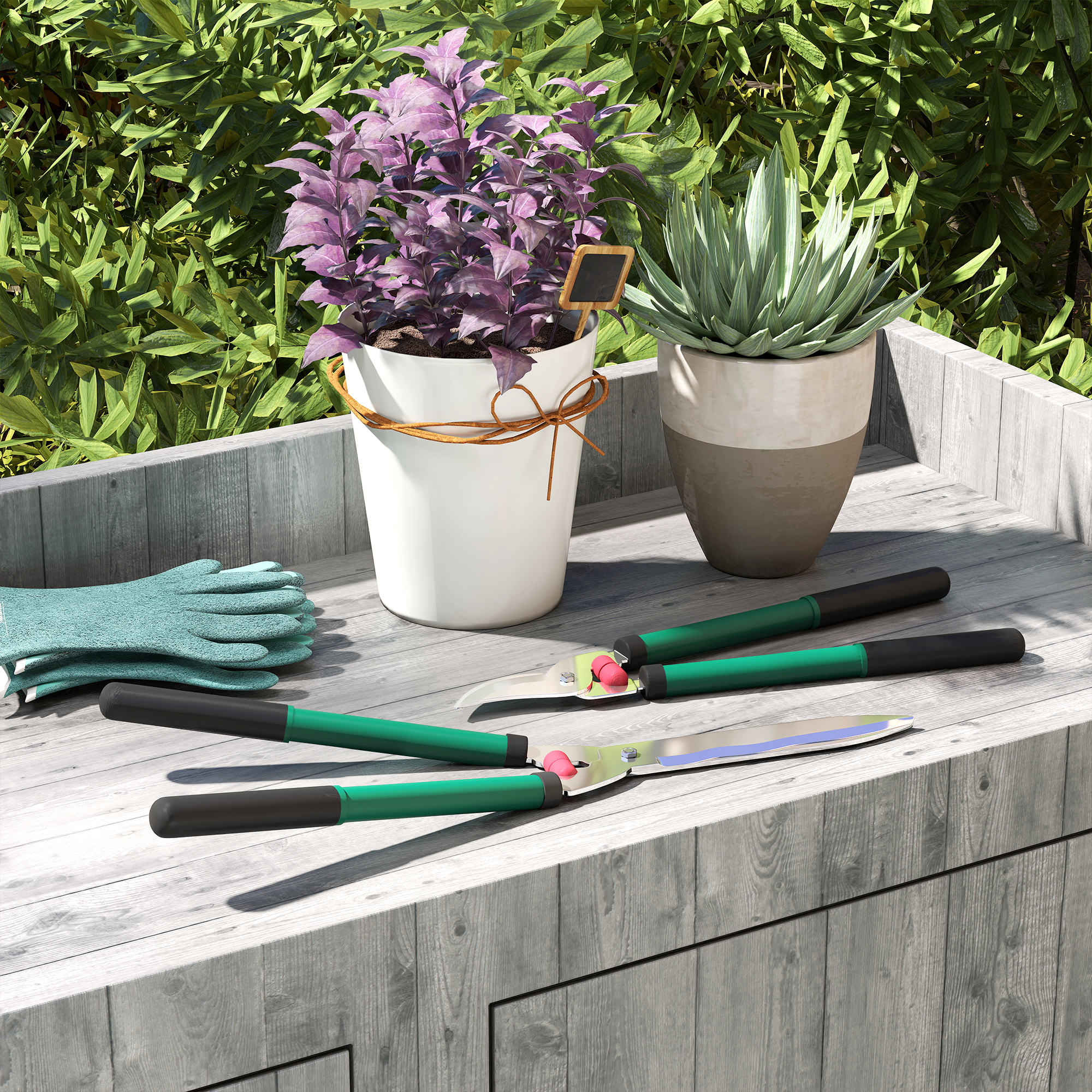 Gartenschere Set 2-teilig Messerlänge 40 cm Astschere mit antihaftbeschichtete Metallklingen