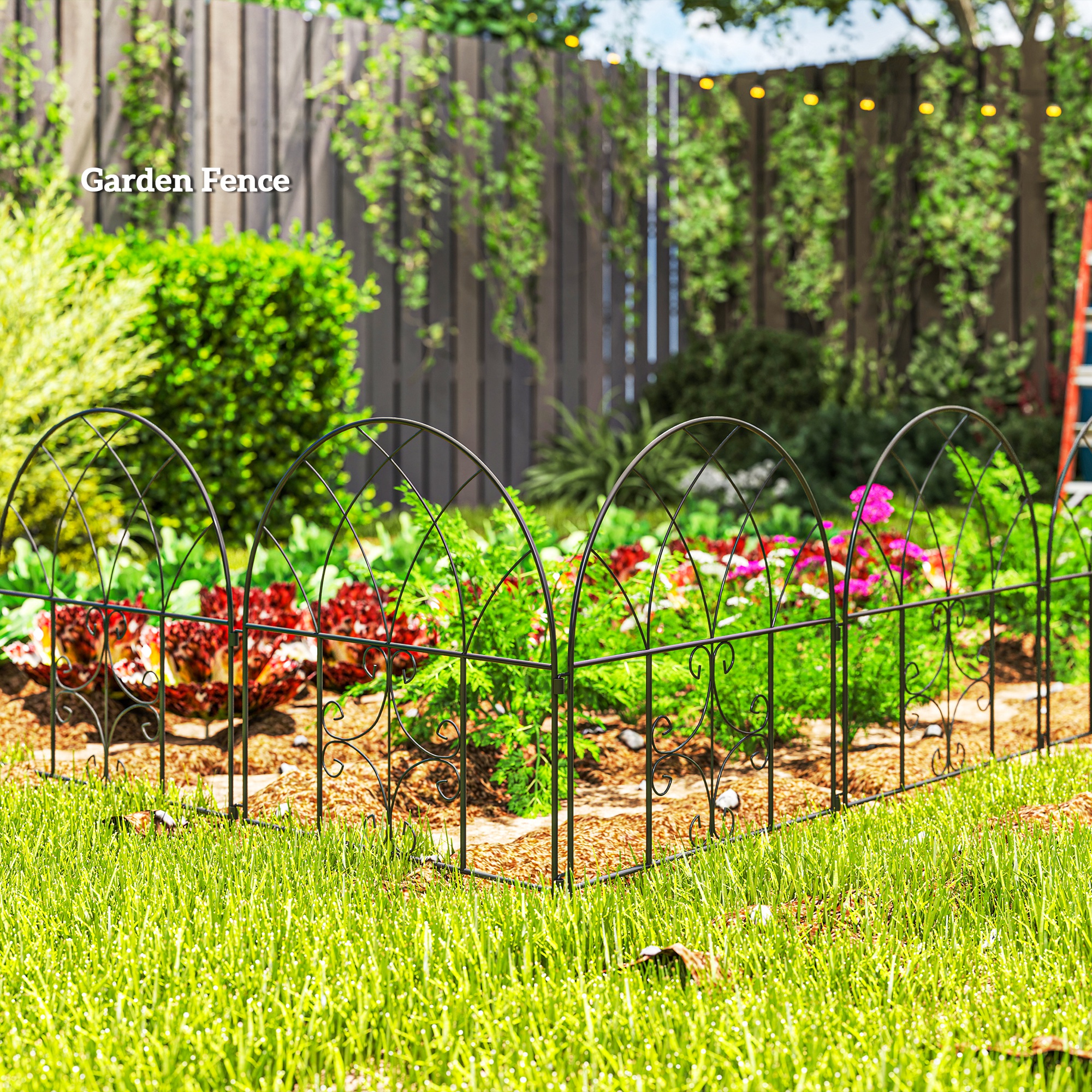 Gartenzaun Zaun Stahl 300 cm x 70 cm hoch Dekorativer Gitterzaun Set Zaunelemente Schwarz