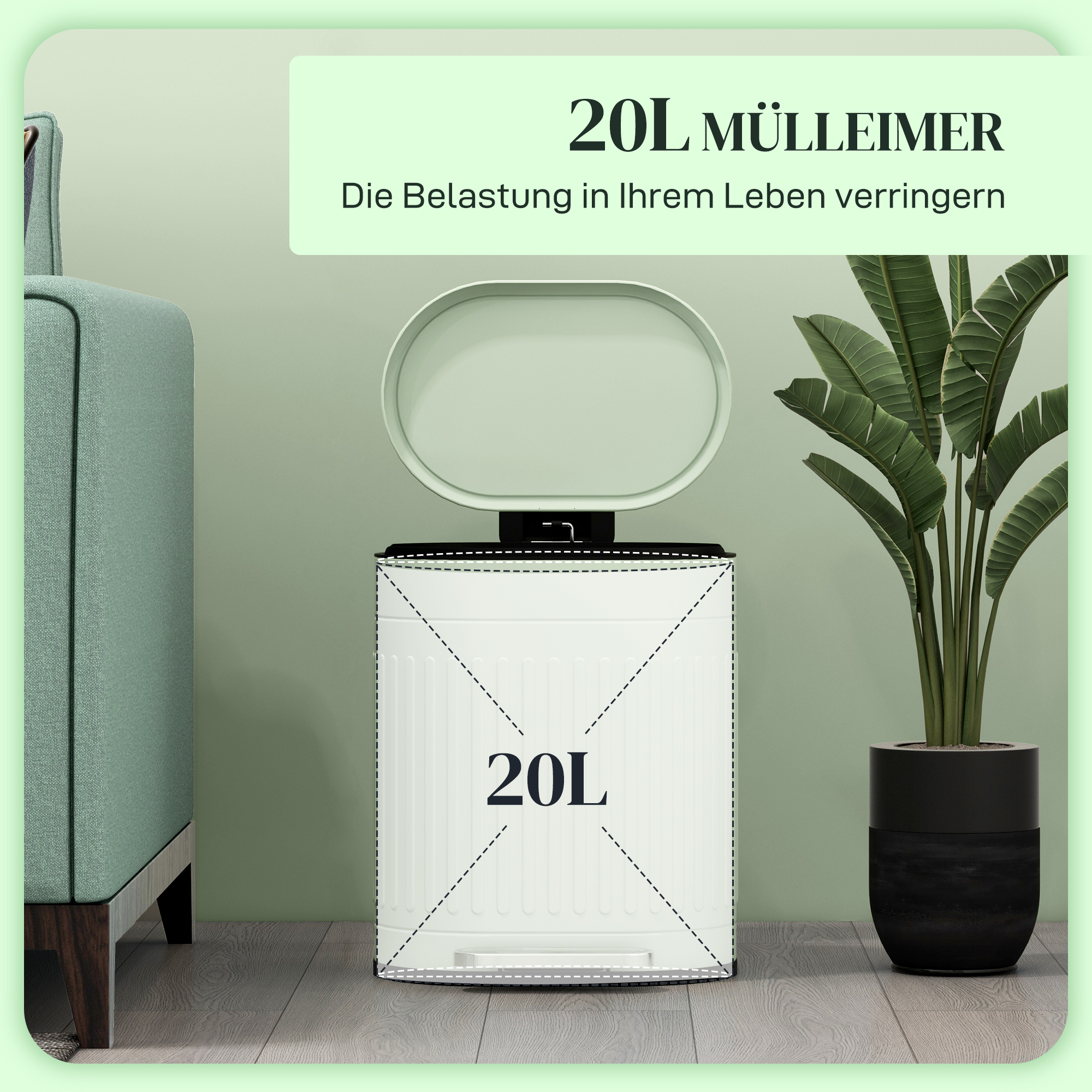 Mülleimer 20l Treteimer mit Deckel Fußpedal herausnehmbarem Inneneimer Soft-Close-Funktion 36,5 x 31,2 x 45 cm, Grün