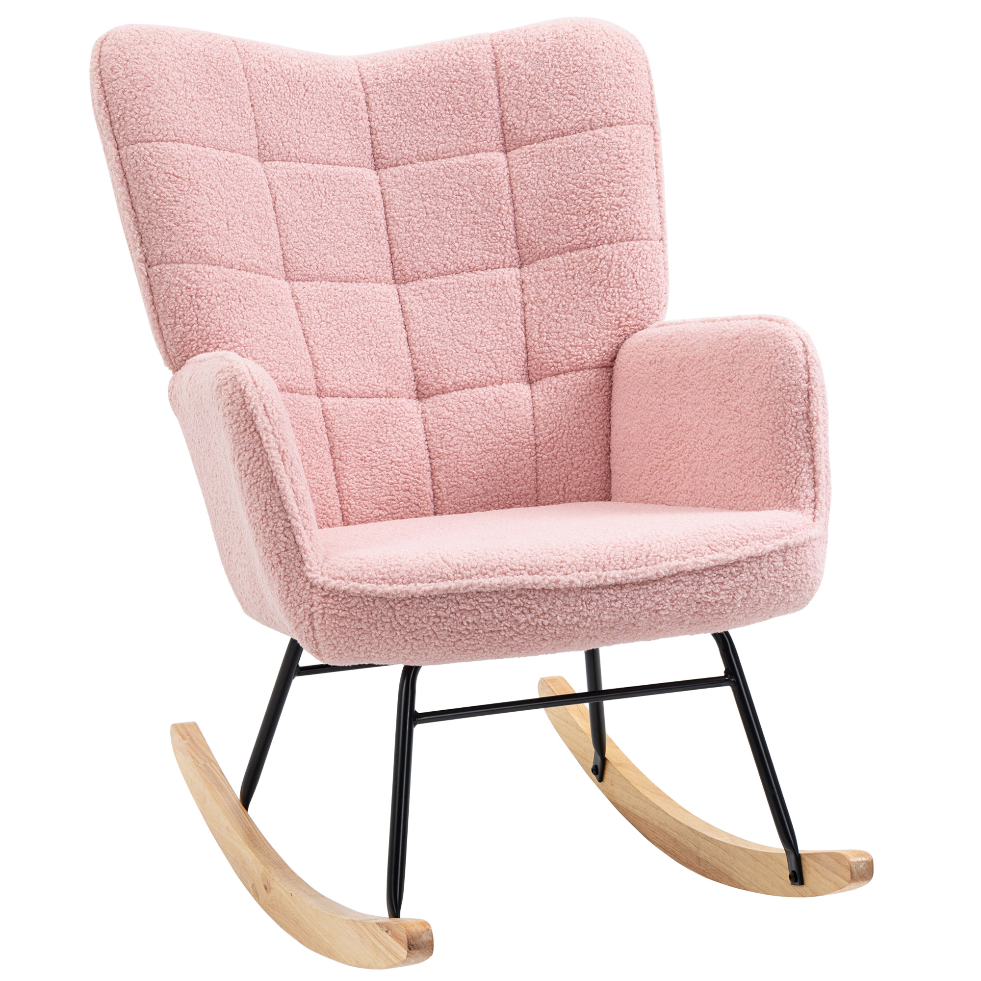 Schaukelstuhl im Retro-Design, Massivholz, Sessel, Relaxsessel, 98 cm x  71 cm x 101 cm, Rosa
