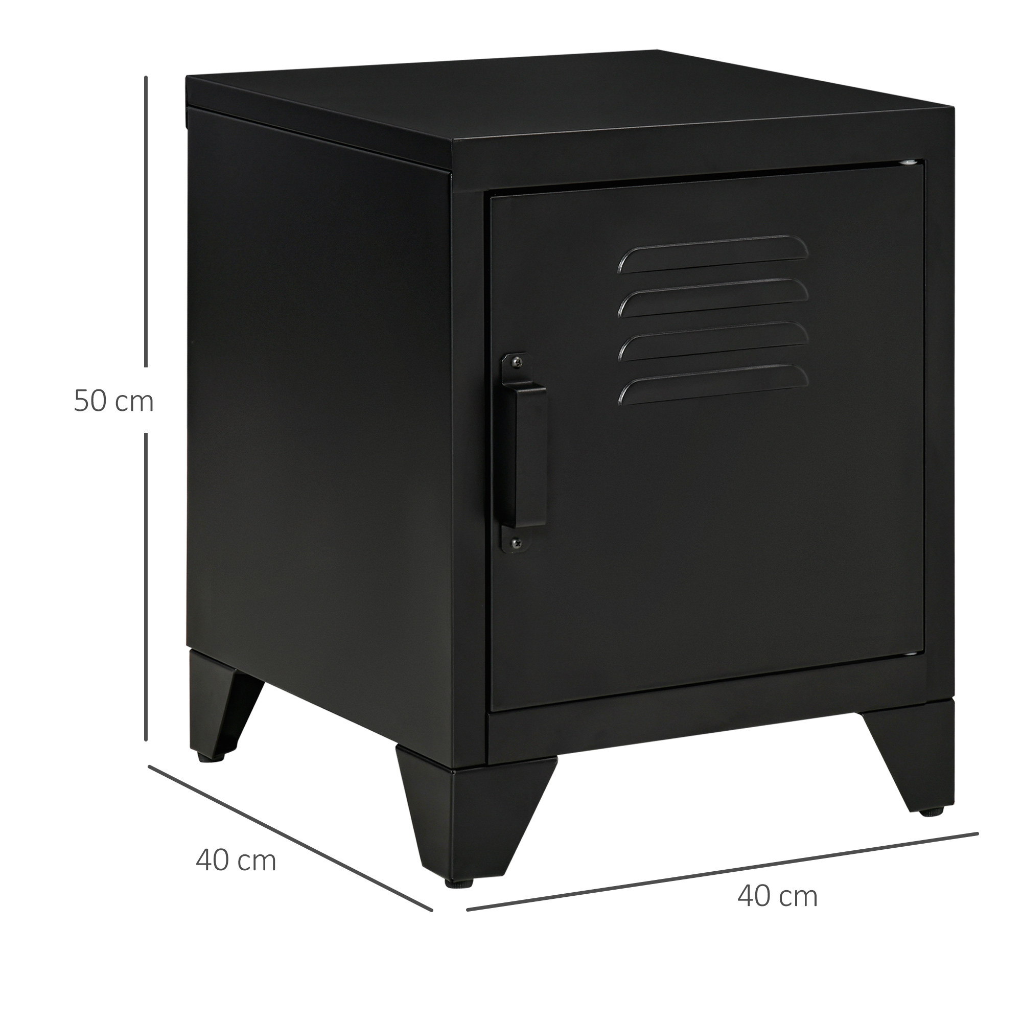 Nachttisch, Beistelltisch mit verstellbarem Regal, Tür, Nachtschrank für Schlafzimmer, Wohnzimmer, Metall, Schwarz, 50 x 40 x 47,5 cm