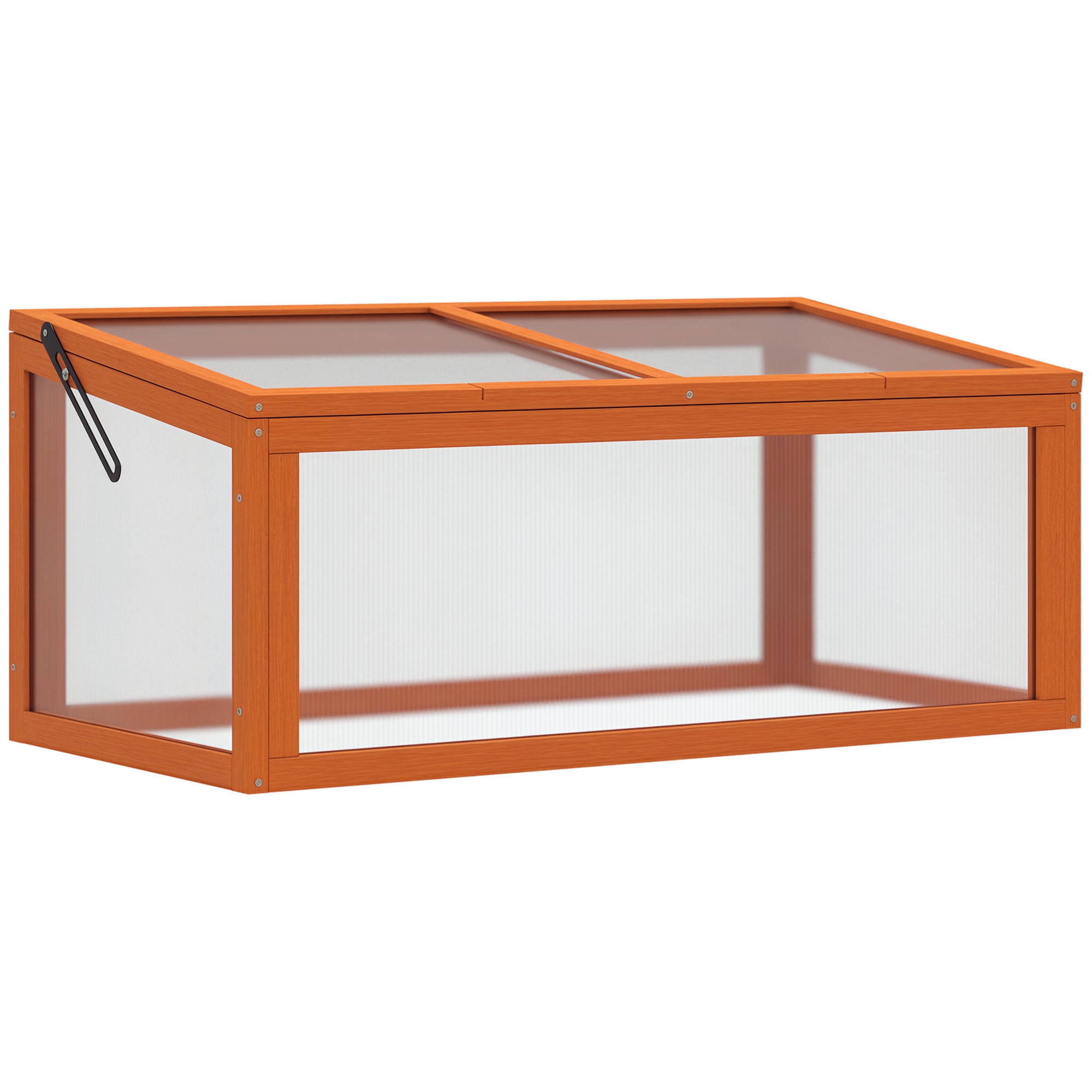 Frühbeet Holz und Polycarbonat Treibhaus 90 x 46 x 40 cm Gewächshaus mit Abdeckung wetterfest Frühbeetkasten für Garten Pflanzenbeet Orange