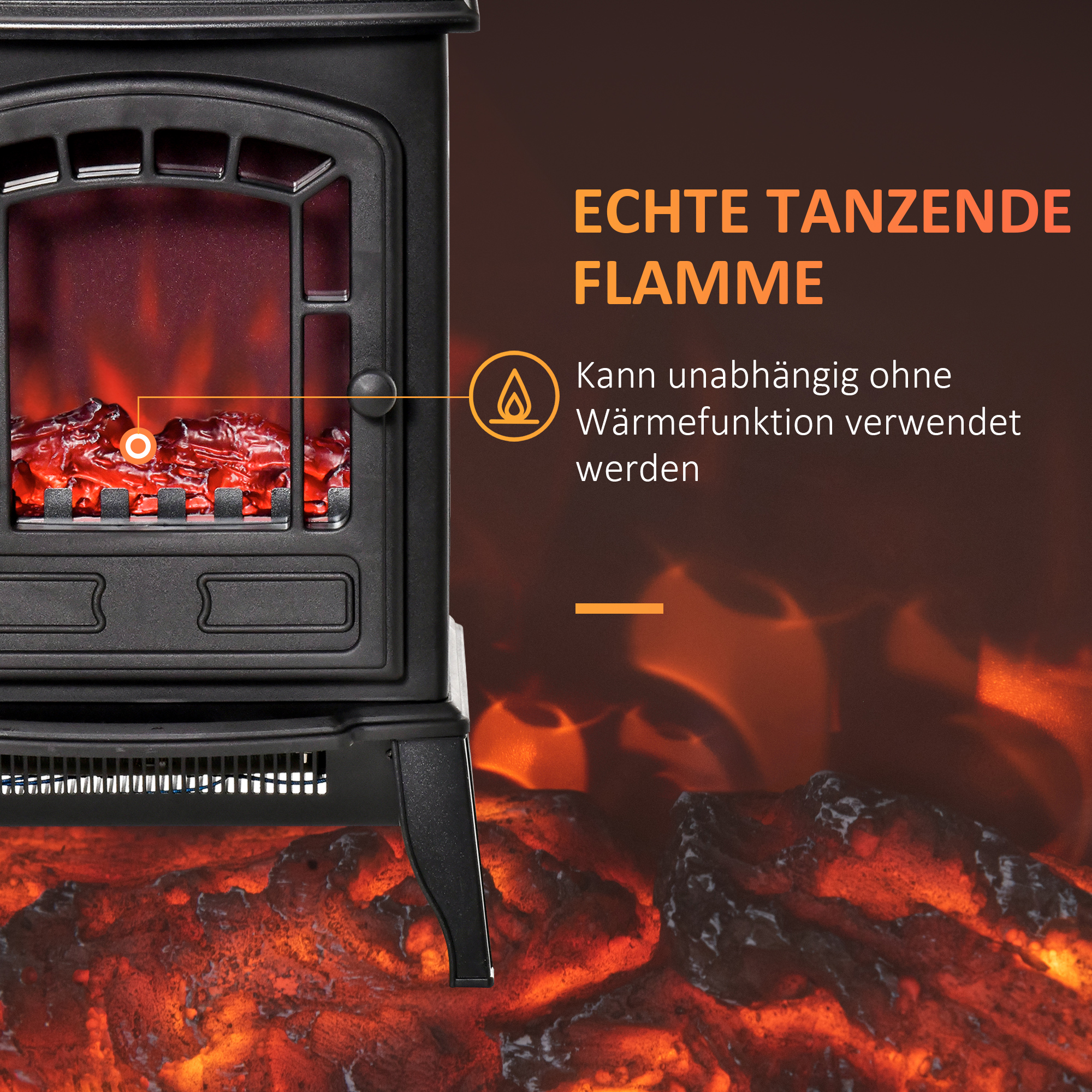 Elektrischer Bodenkamin, 2 Heizstufen, realistischer Flammeneffekt, vielseitig
