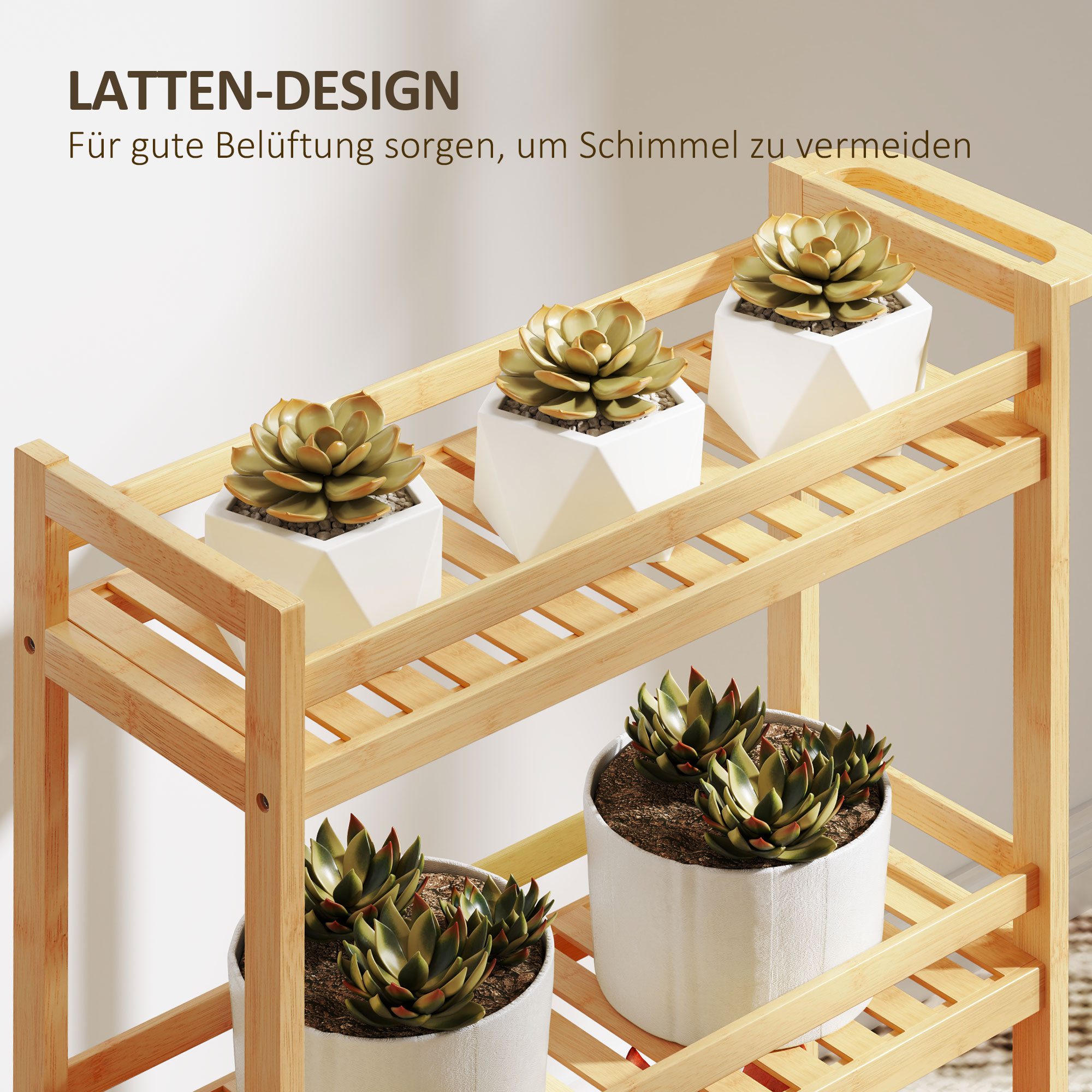 Servierwagen, 3 Etagen, Lamellenböden, Herausfallschutz, Bambus, 55 x 20 x 75 cm