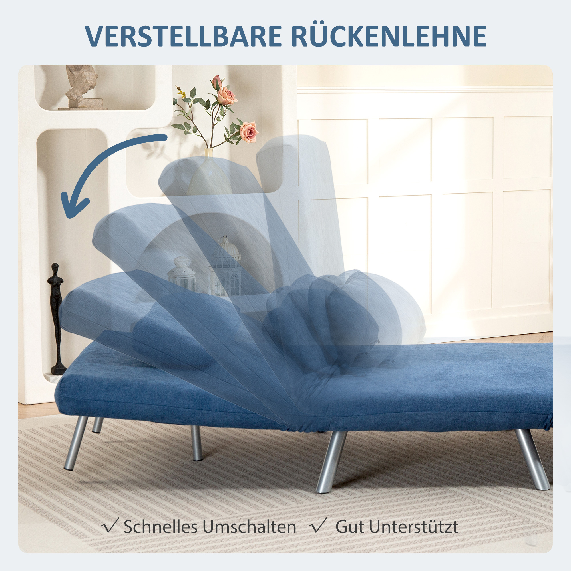 Polstersessel mit Bettfunktion, 3-in-1 Design, Schlafsessel, Gästebett, Stoffbezug, mit Kissen, Blau