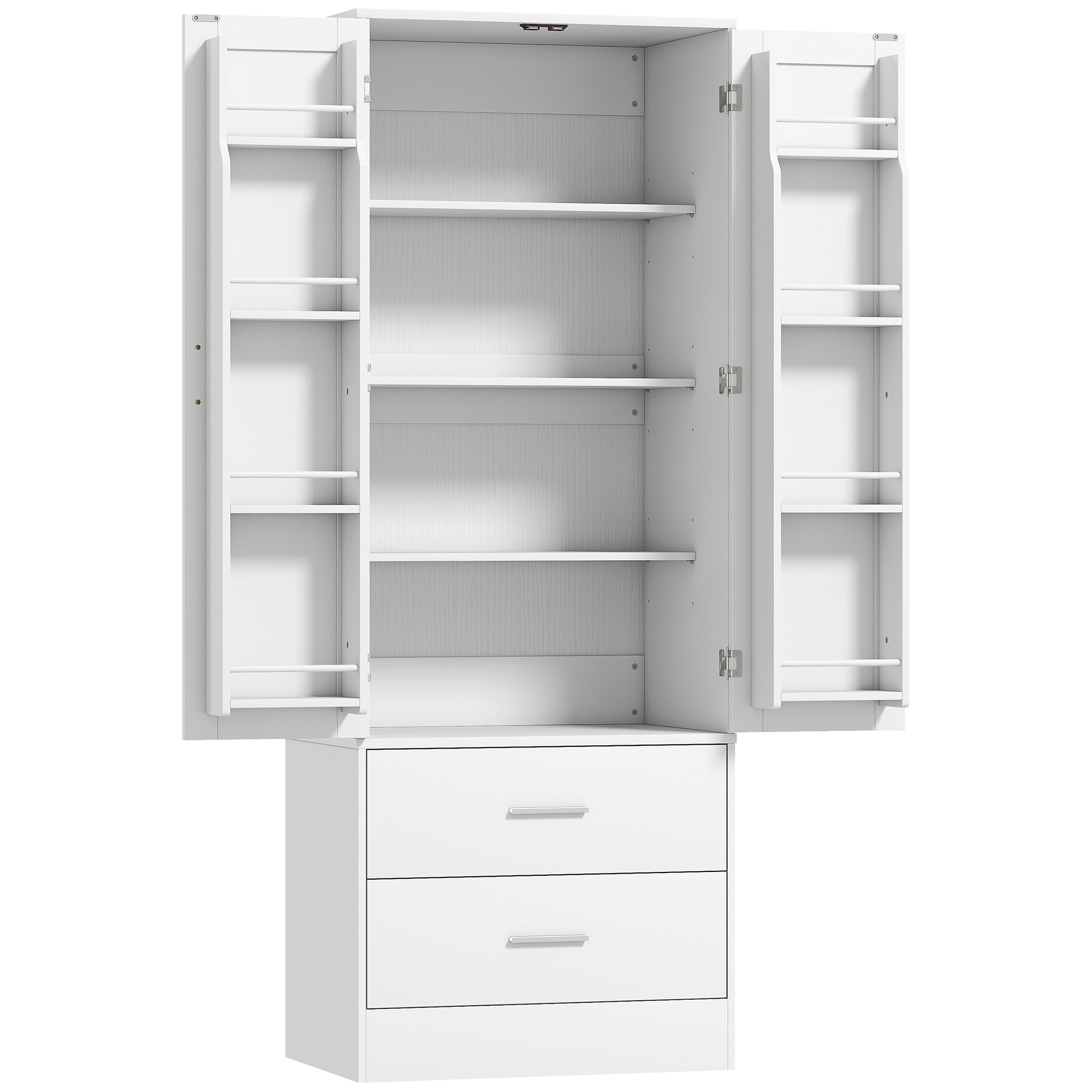 159 cm Küchenschrank, verstellbare Regale, 2 Schublade, für Küche, Esszimmer, Spanplatte, MDF, Weiß