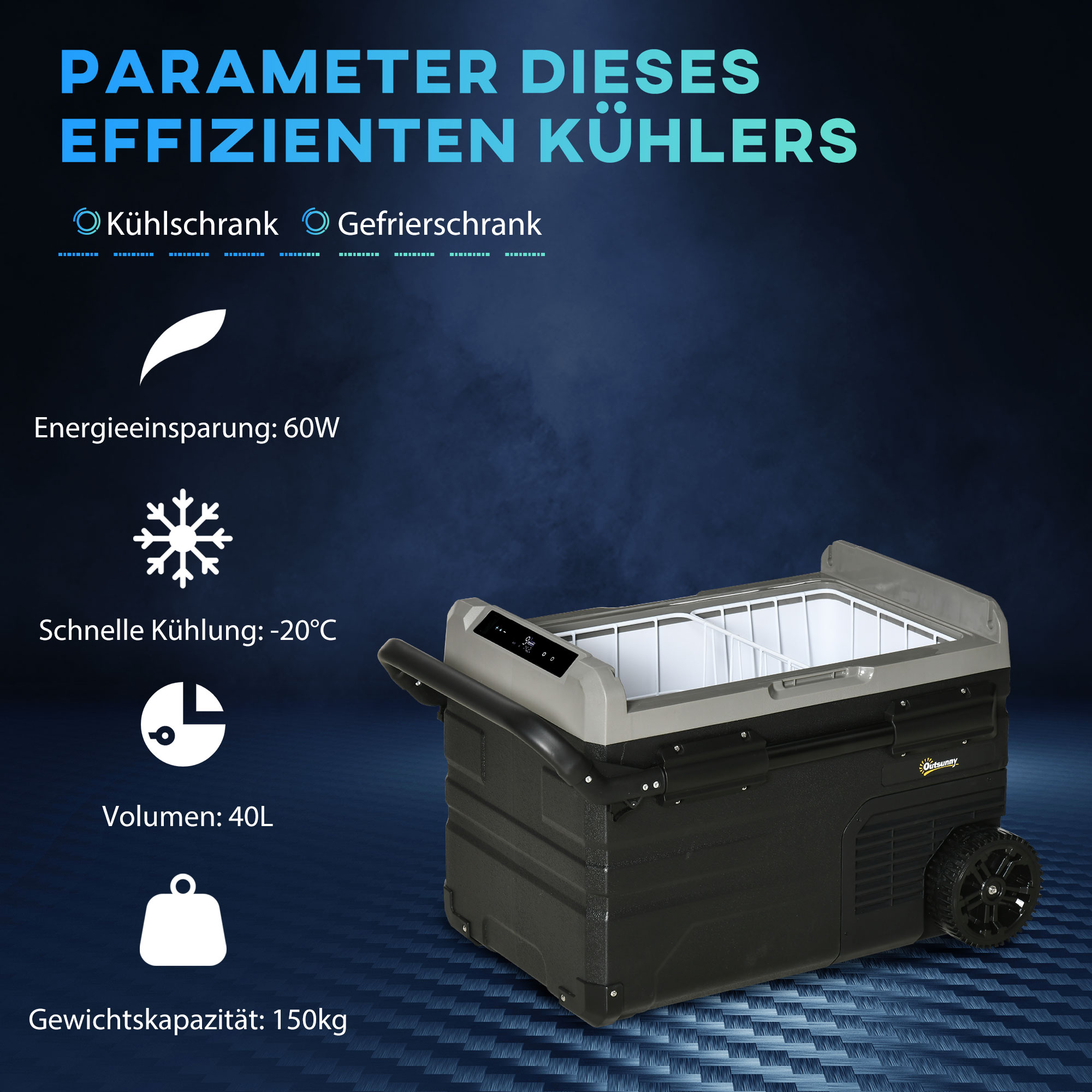 Kühlbox Auto 40L mit LED-Beleuchtung Kompressor Autokühlschrank mit Griffe Transportrollen Boot Camper Reisen 12/24V DC und 110-240V AC Grau+Schwarz