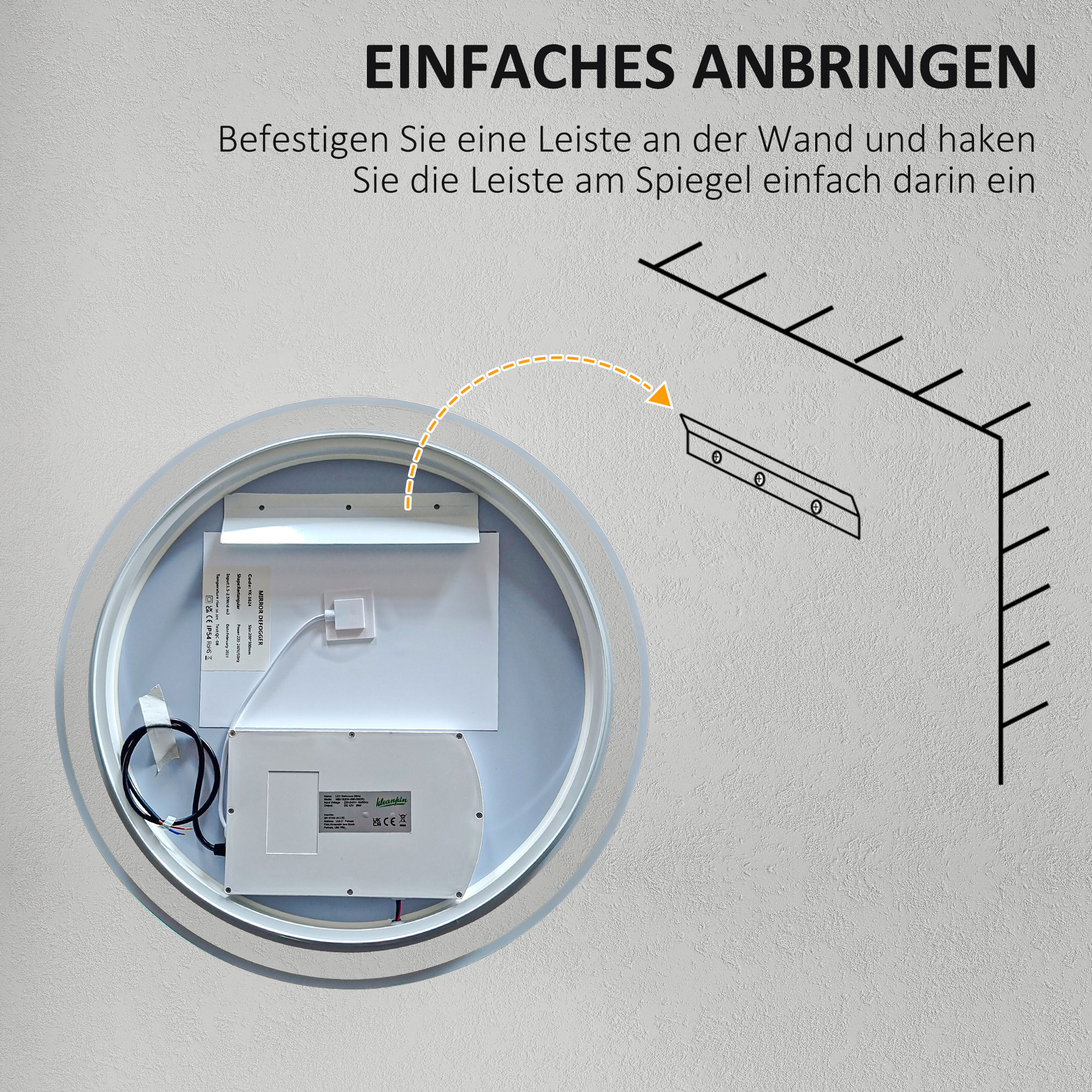 Badezimmerspiegel Badspiegel Runder Spiegel, LED- Licht, Touch-Funktion, kein Beschlagen, 60 x 60 cm