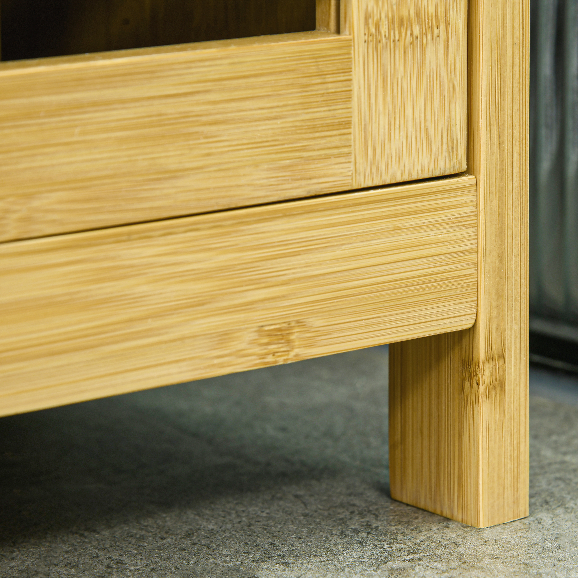 Badezimmerschrank aus Bambus, 3 Regale, 1 Schrank mit Lamellentüren, Natur