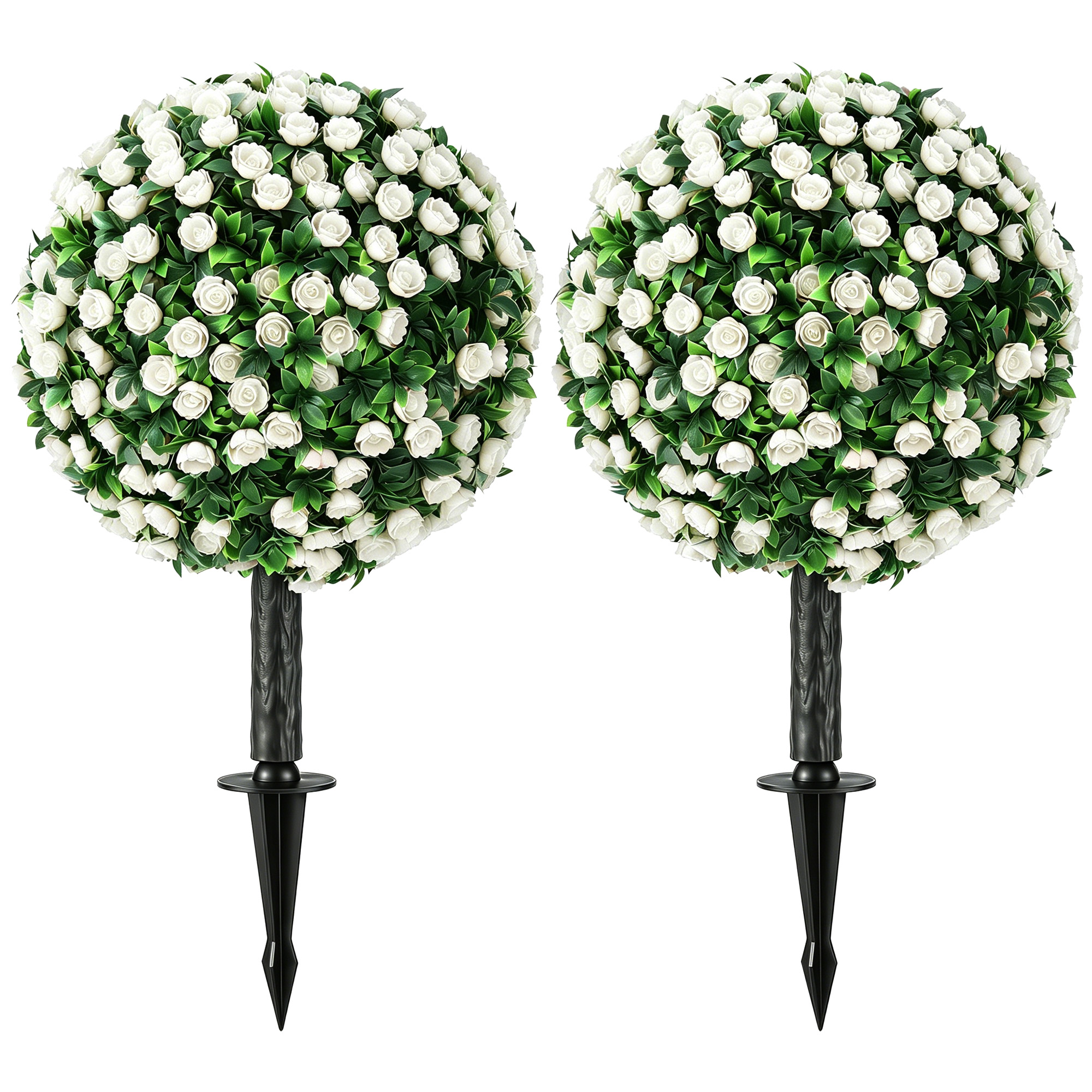 Künstliche Rosenkugeln UV-beständig für den Außenbereich, Set aus 2 Rosenbäumen, 55 cm, Weiß