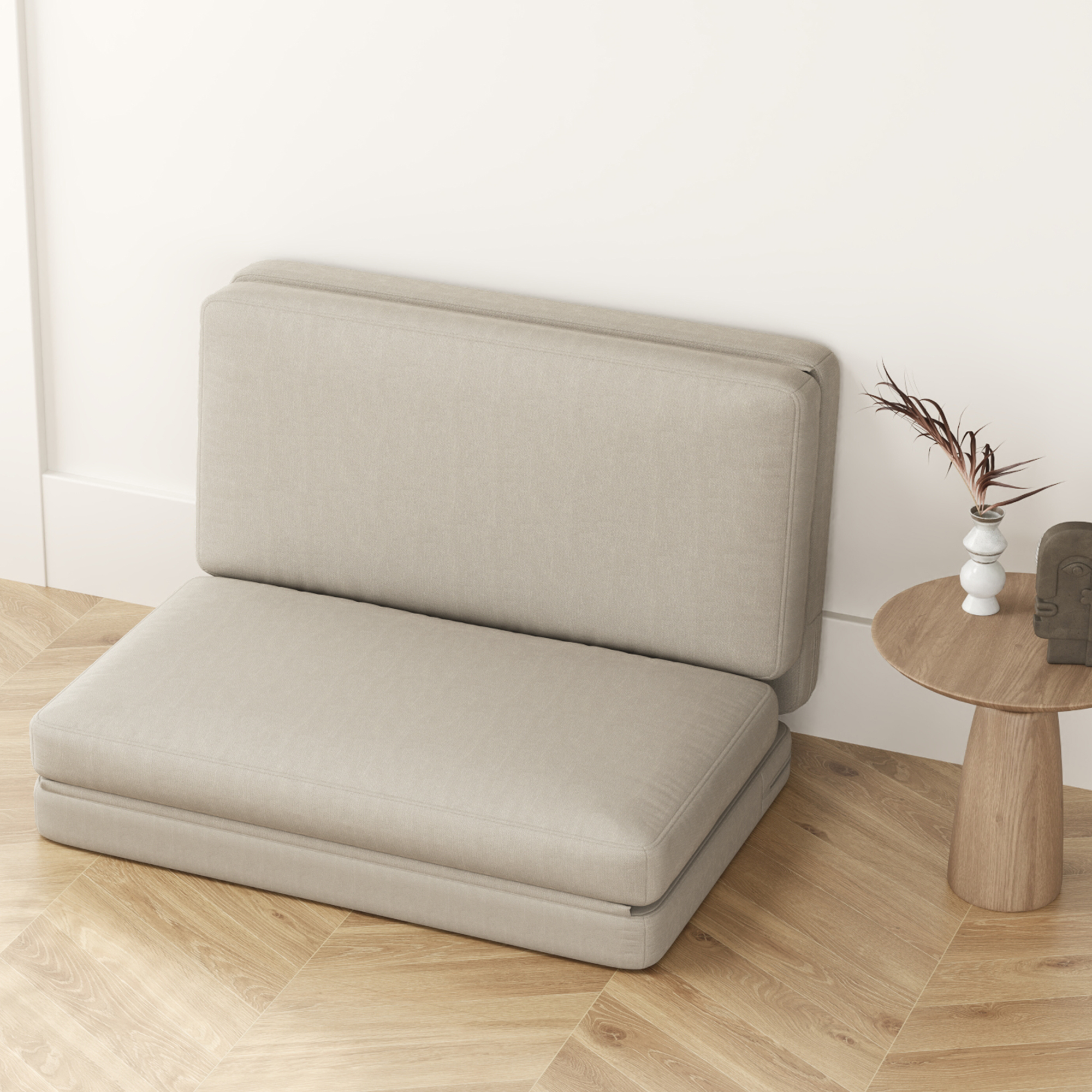 2-in-1 faltbarer Relaxsessel, Gästematratze, teilbar, 120 cm breit, Beige