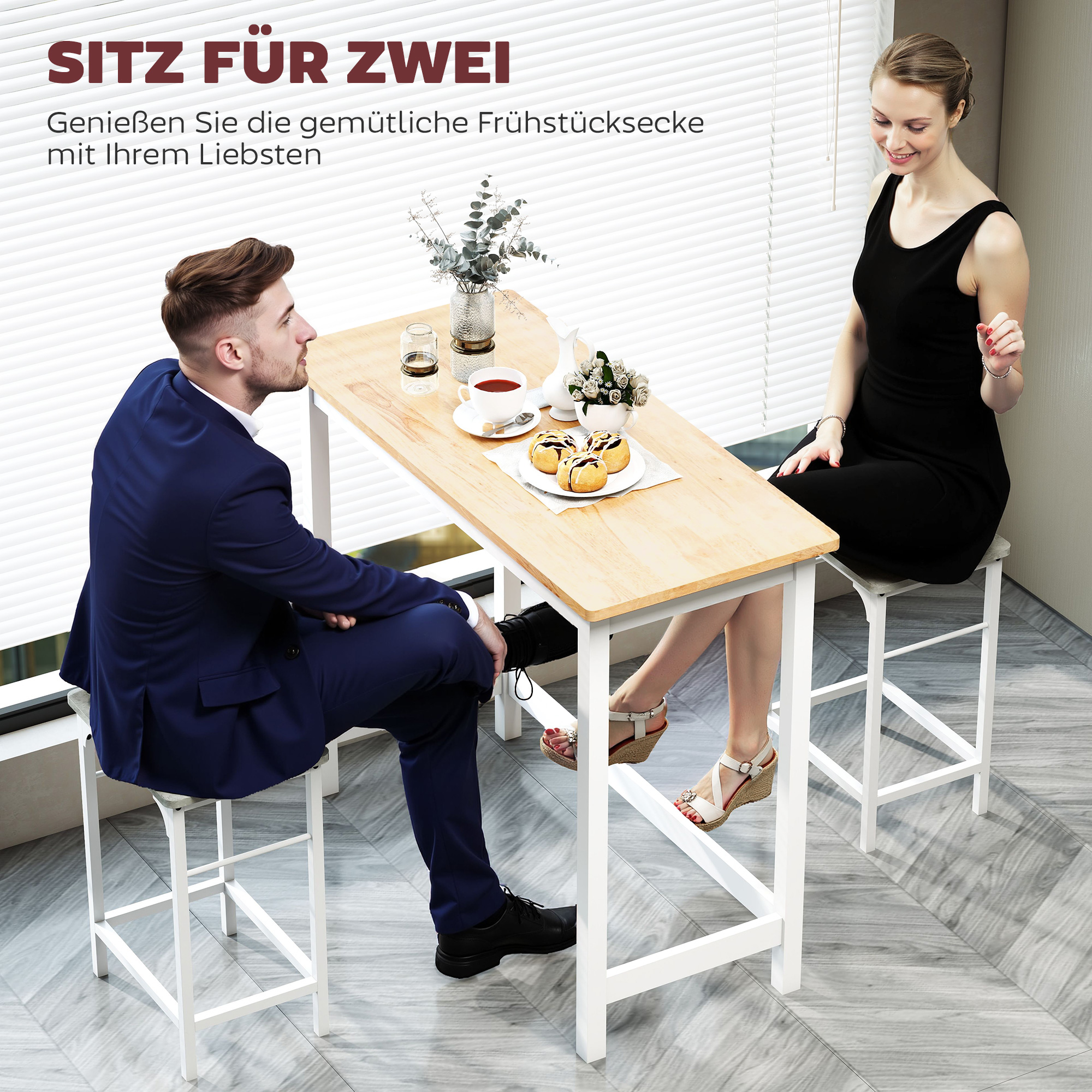 Bartisch, Eichenoptik, kompakt, Platz für 2 Personen, Naturholz+Weiß