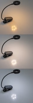 LED Akku-Leseleuchte / Klemmleuchte, 18cm Schwanenhals, dimmbar, 25lm