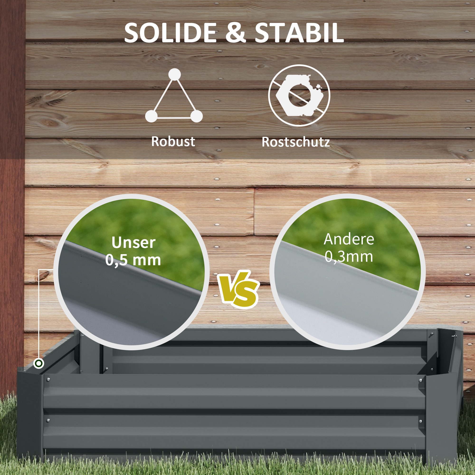 2er Set Pflanzkasten, Blumenkasten, Blumenkübel für Garten, Terrasse, Verzinkter Stahl, 100 x 100 x 30 cm, Dunkelgrau