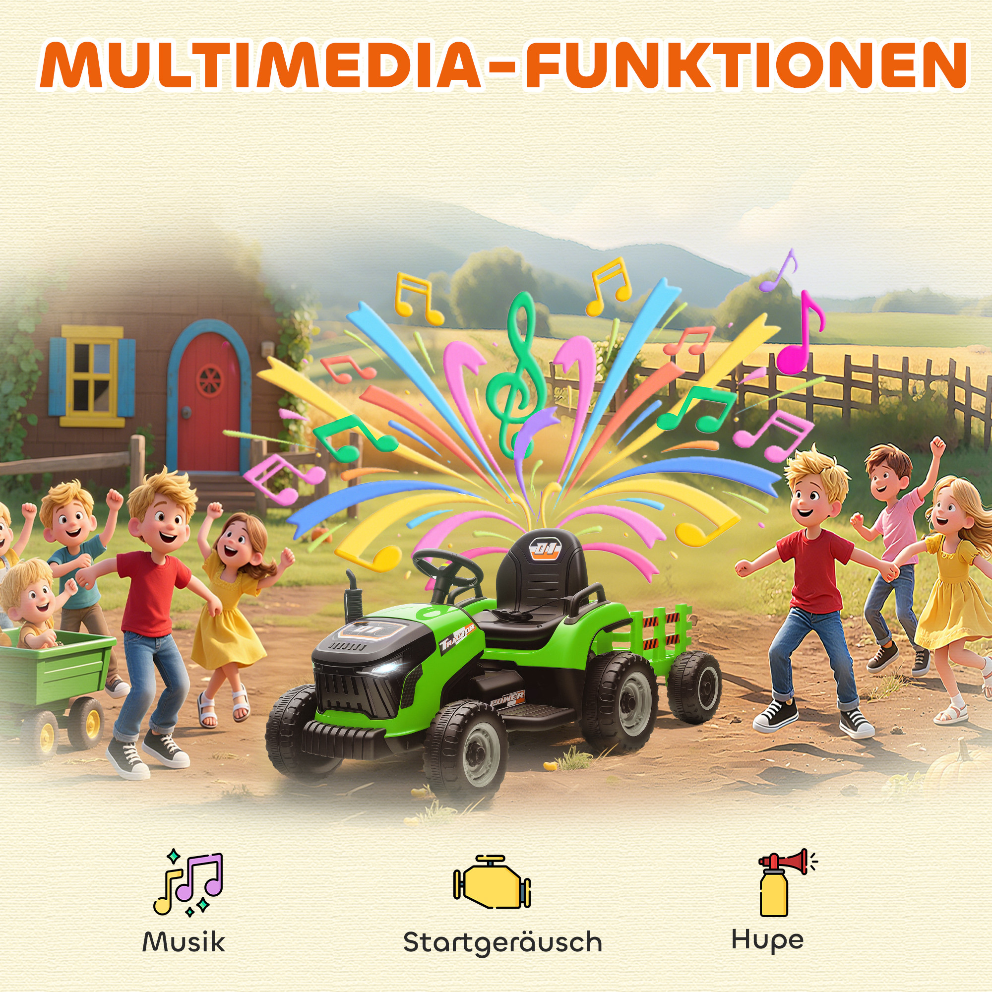 Elektrischer Kindertraktor, Aufsitz-Traktor mit Fernbedienung, Soft-Start, für Kinder im Alter von 3-8 Jahren, Grün